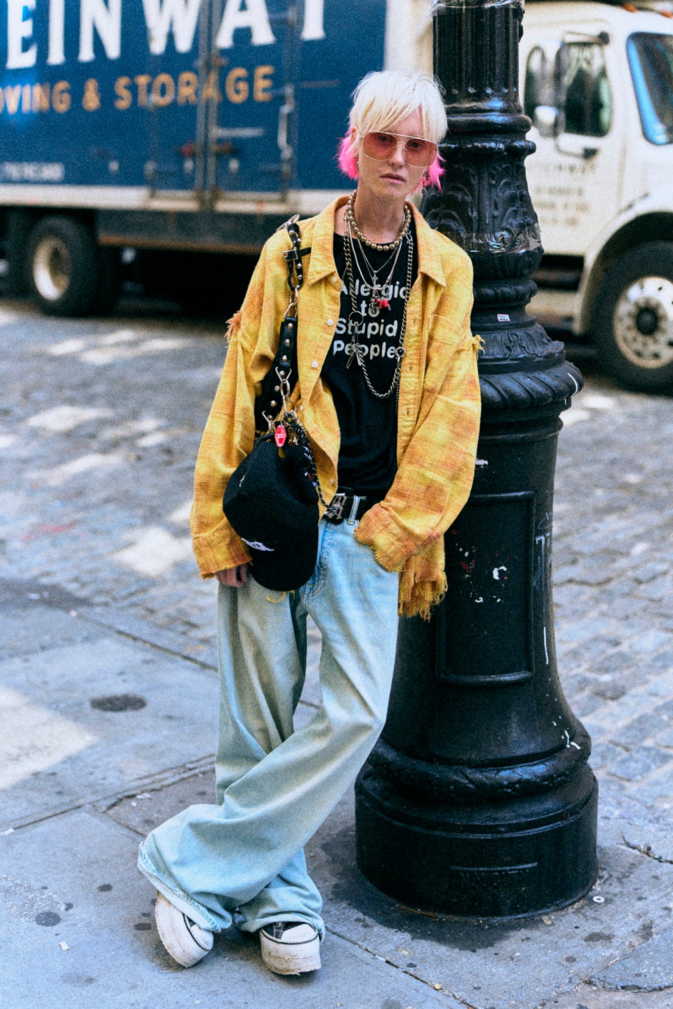 SHREDDED SEAM DROP NECK SHIRT - YELLOW PLAID - R13