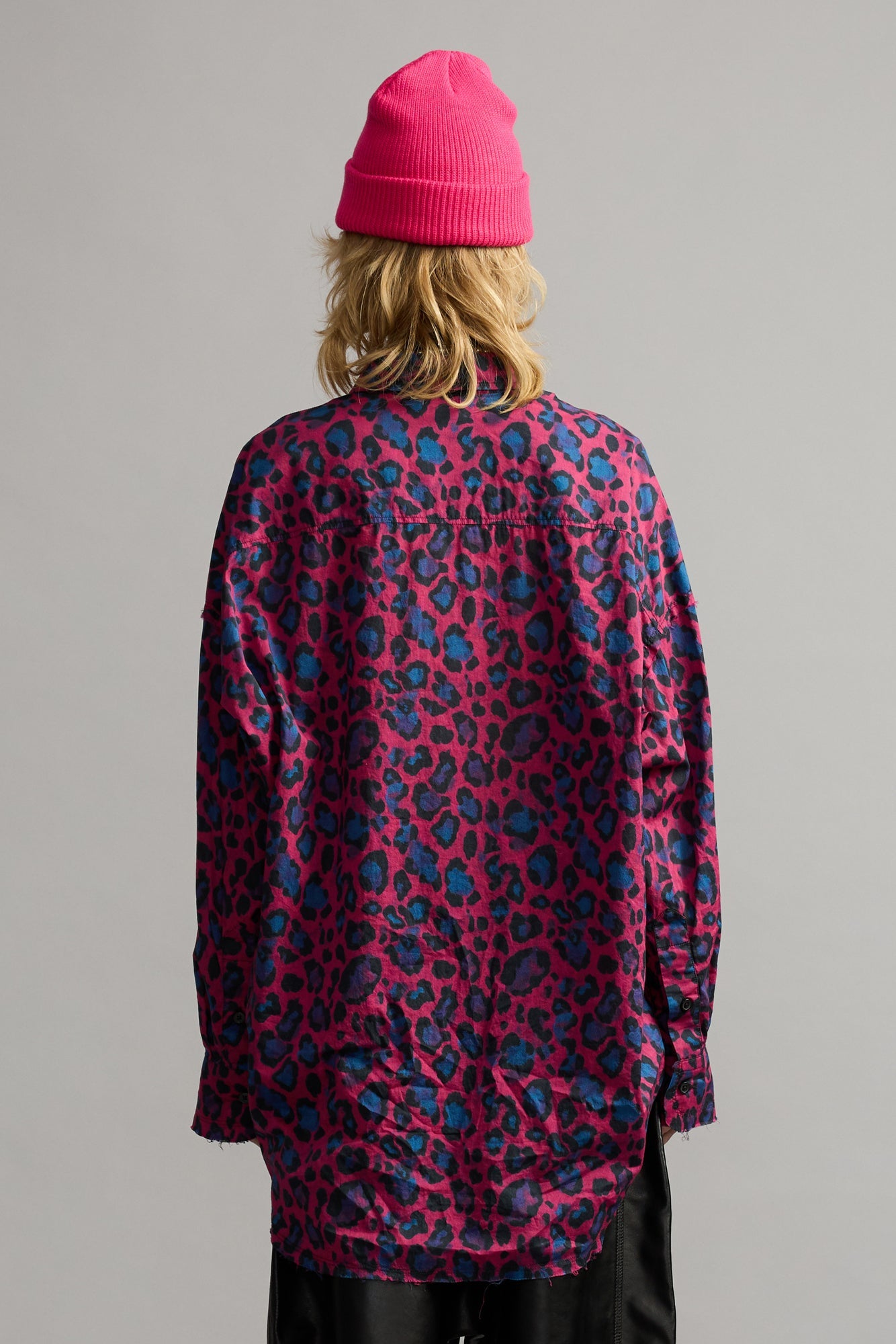 Shredded Seam Ruffle Shirt - Pink Leopard Multiprint - R13