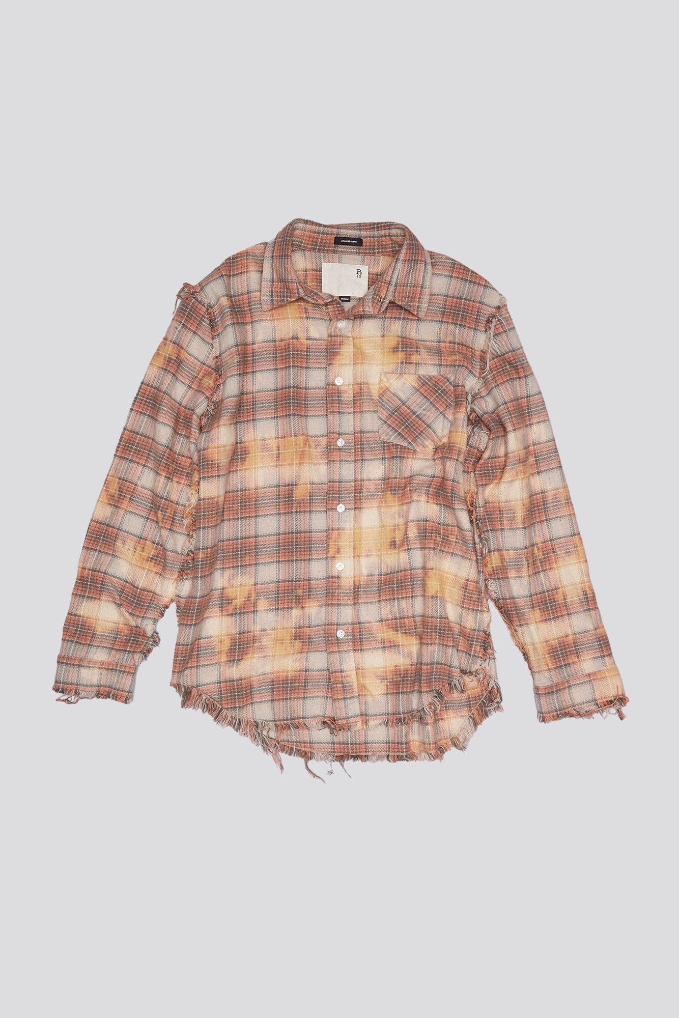 Shredded Seam Shirt - Bleached Orange Plaid - R13