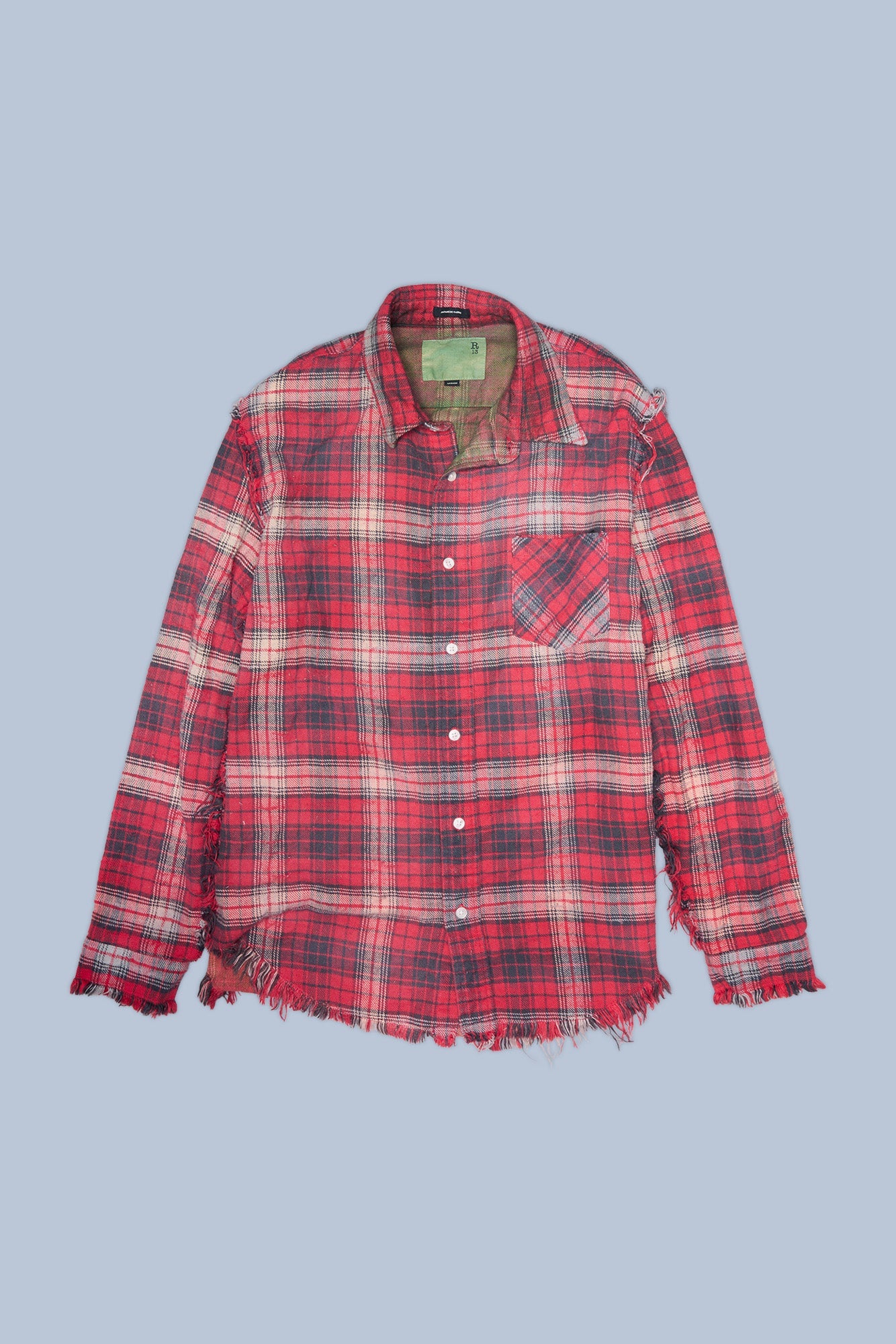SHREDDED SEAM SHIRT - RED / BLACK PLAID - R13