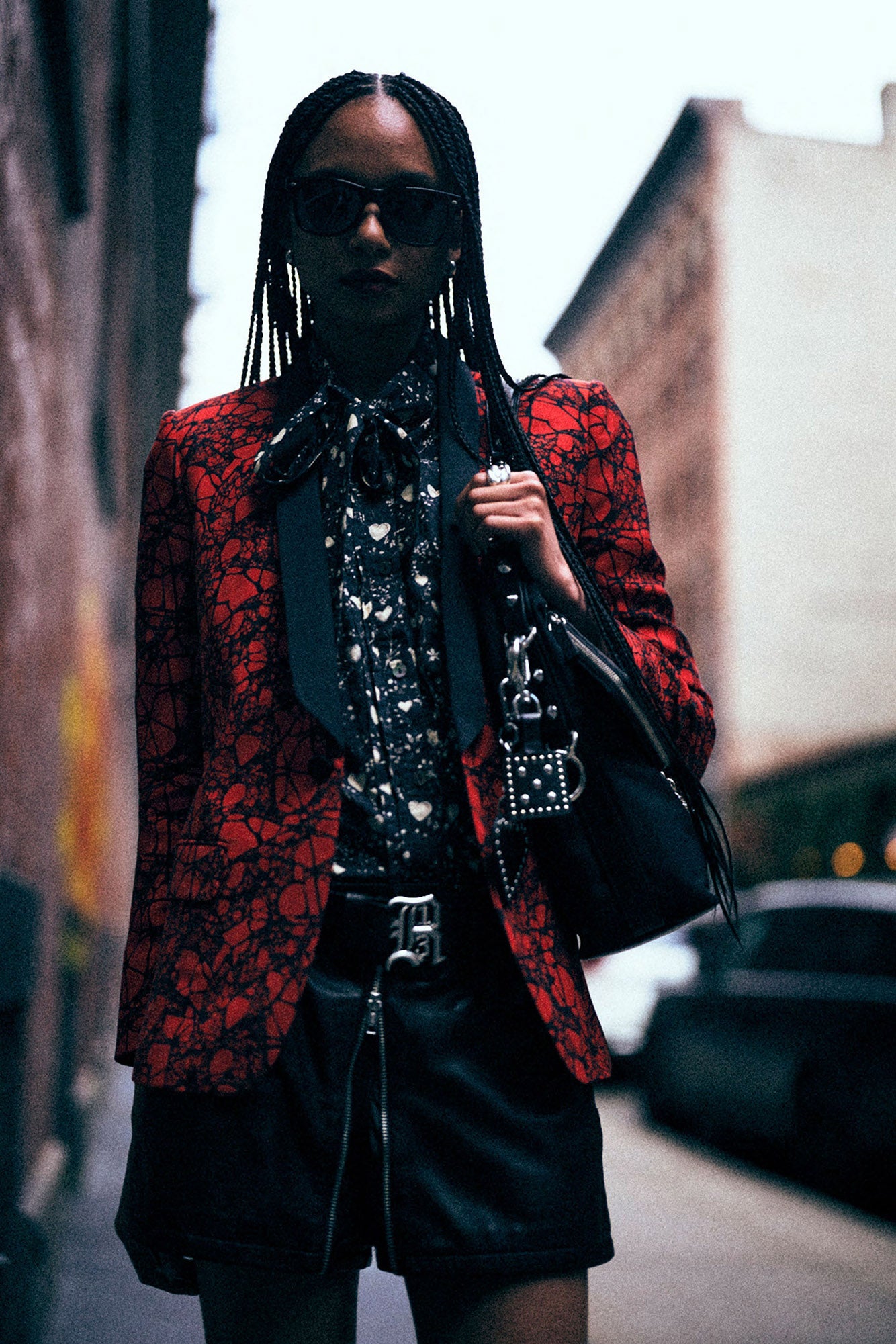 SHRUNKEN BLAZER - RED/BLACK LACE