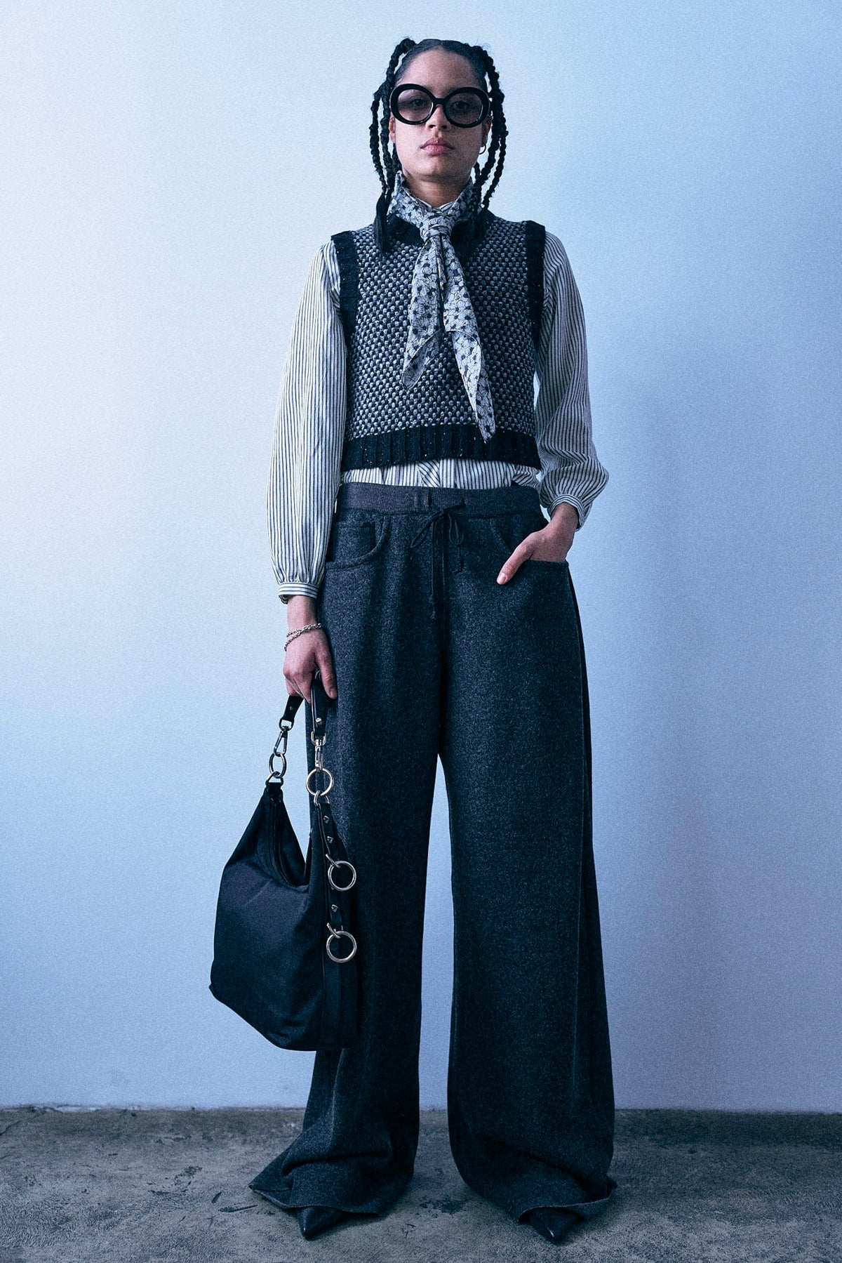 Shrunken Crewneck Sweater Vest - Black Grey Tweed - R13