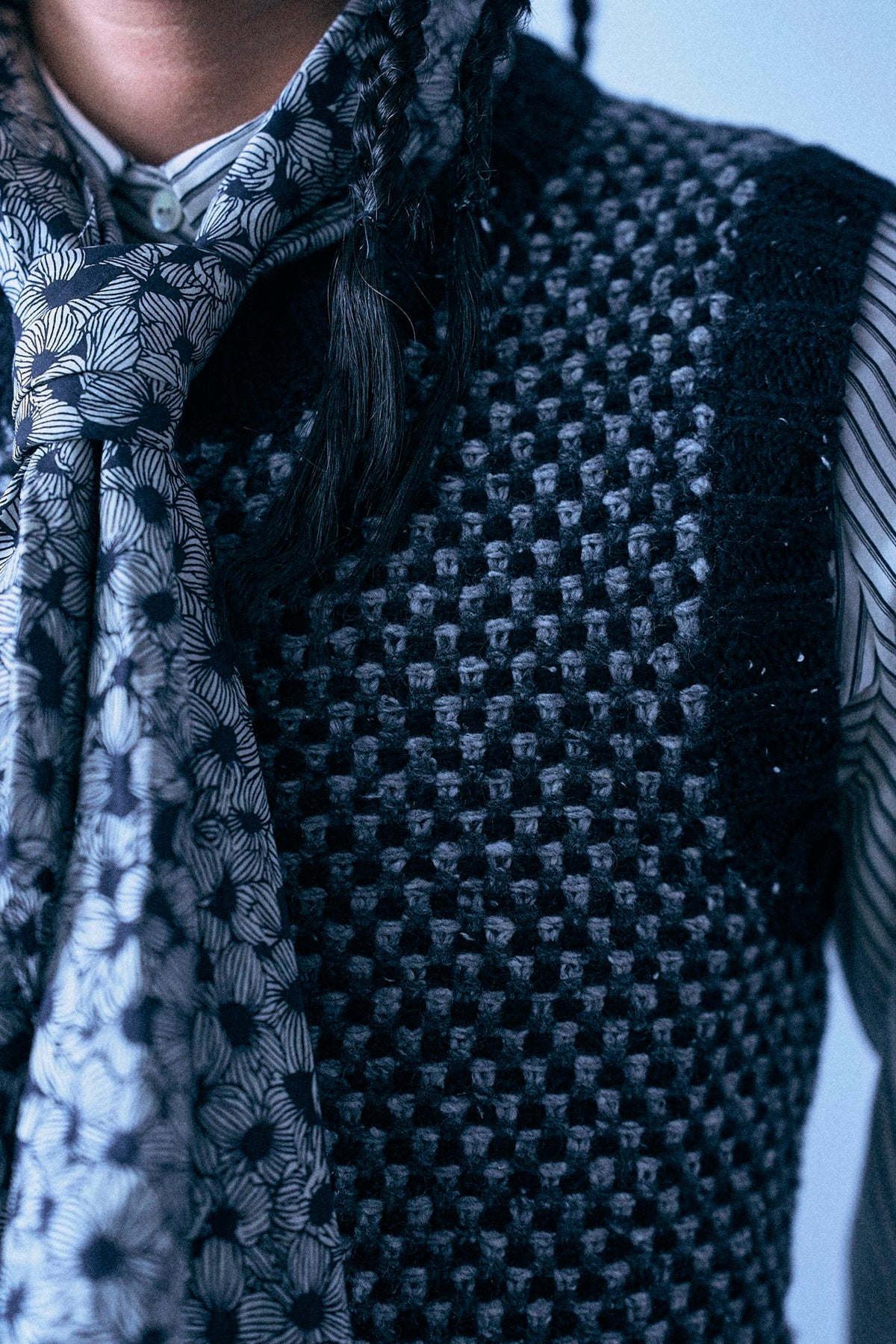Shrunken Crewneck Sweater Vest - Black Grey Tweed - R13