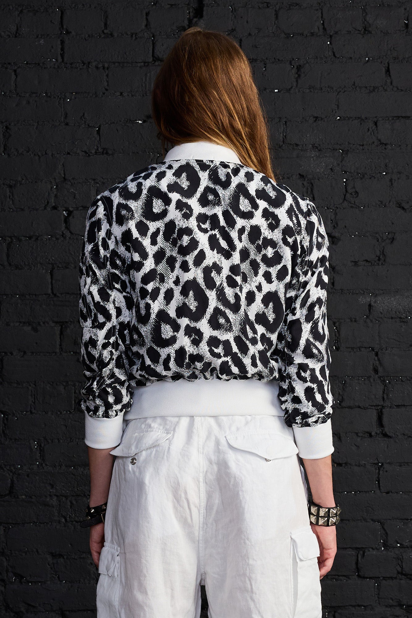 Shrunken Flight Bomber - Black And White Leopard - R13