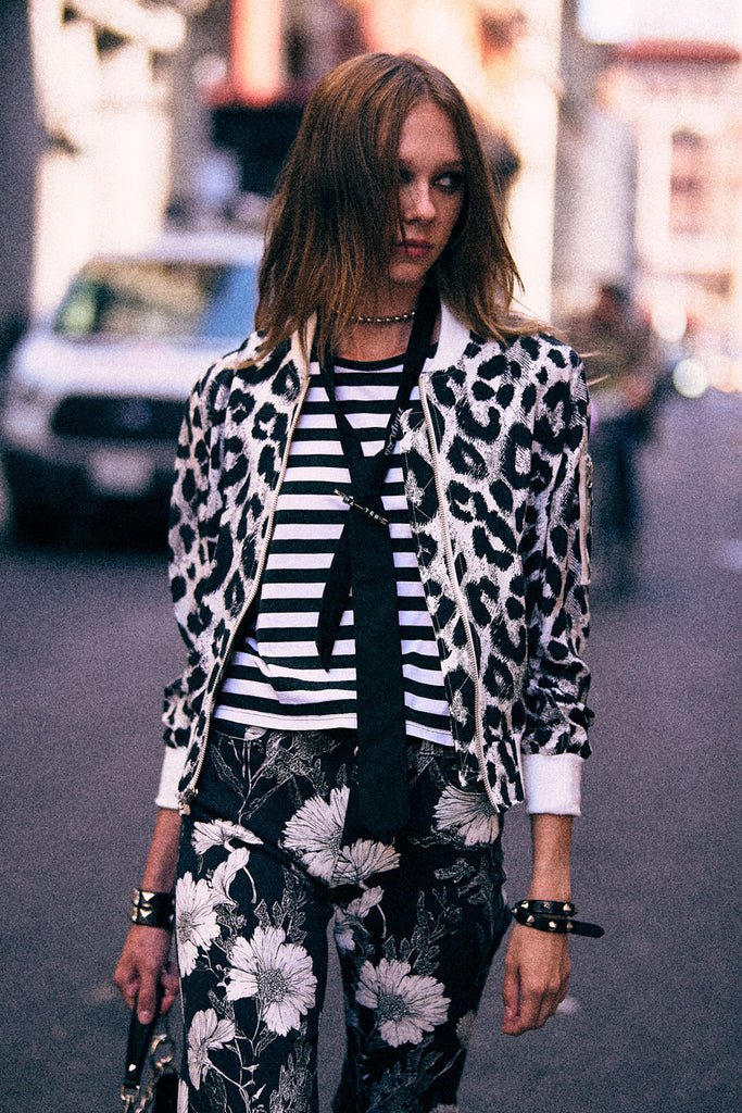 Shrunken Flight Bomber - Black And White Leopard