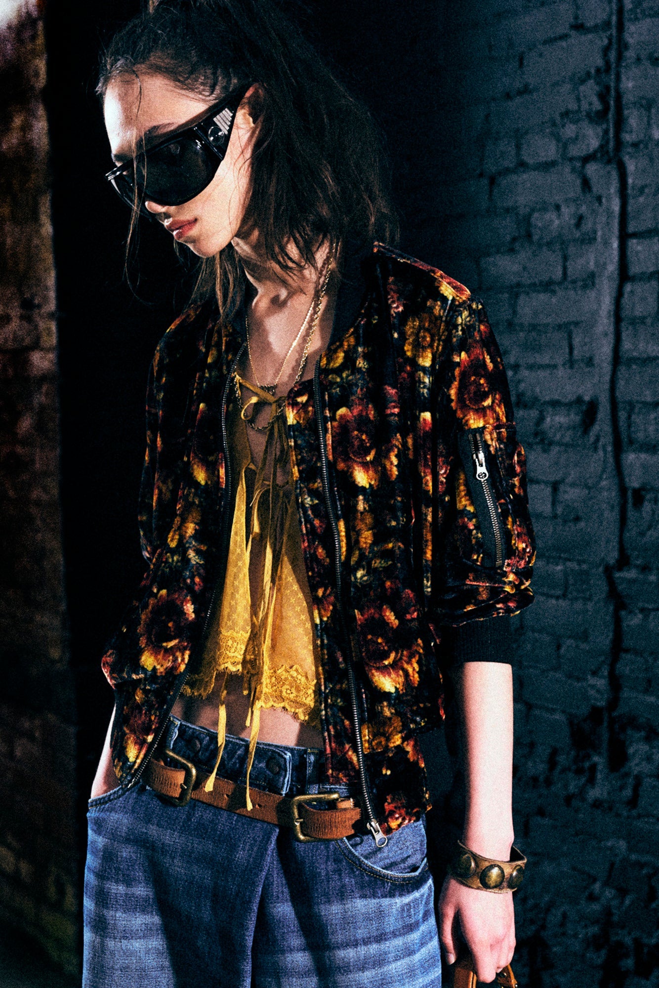 SHRUNKEN FLIGHT BOMBER - ORANGE MULTI FLORAL