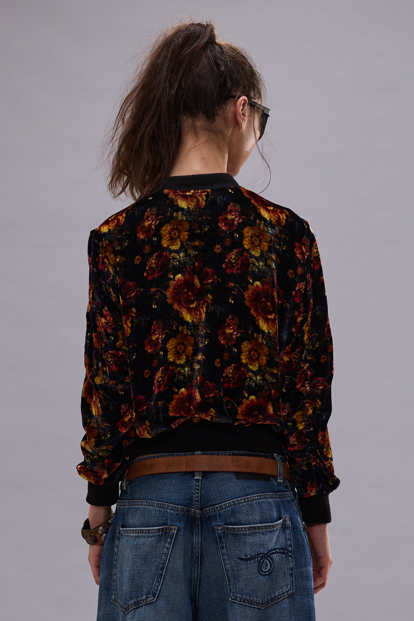 SHRUNKEN FLIGHT BOMBER - ORANGE MULTI FLORAL - R13