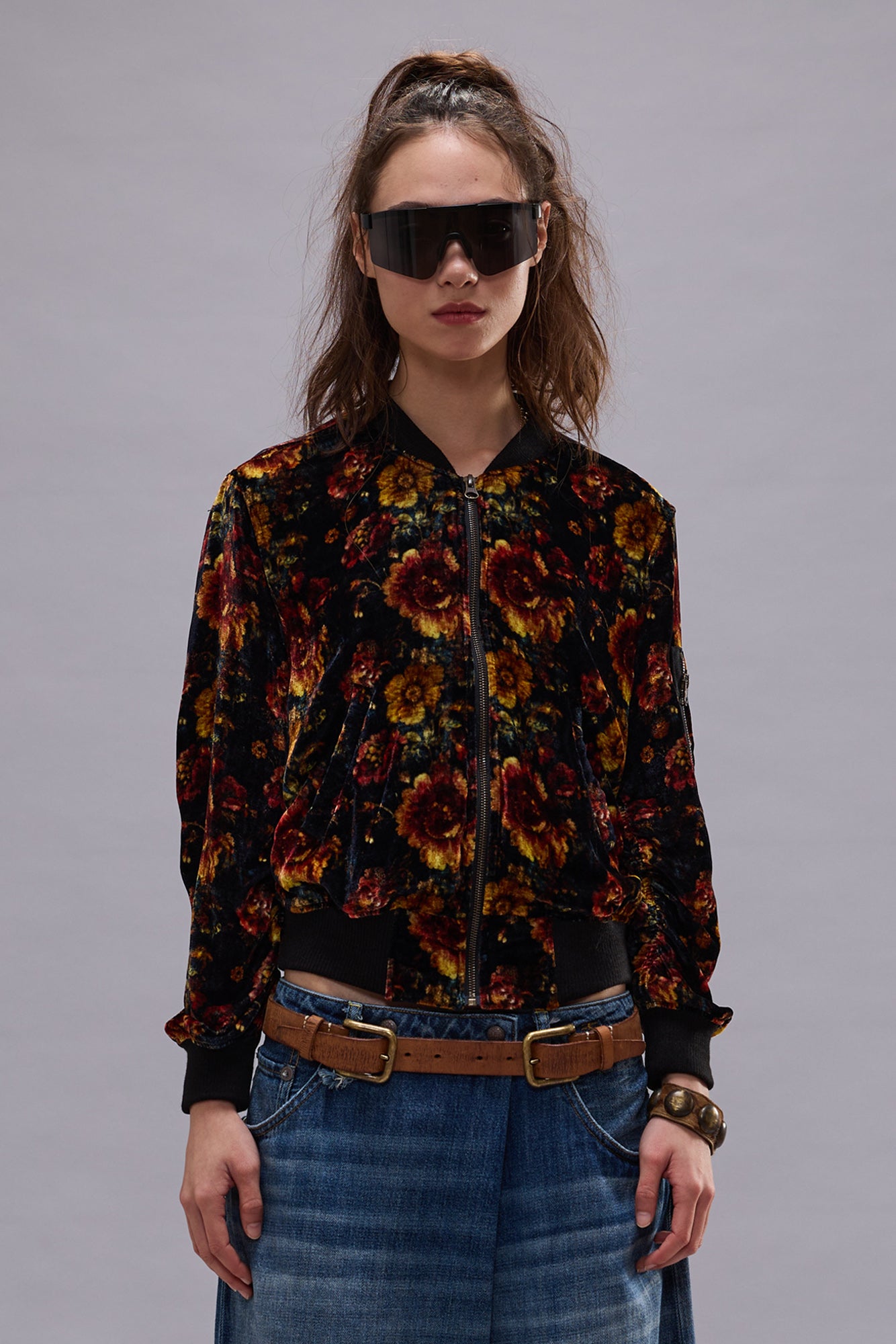 SHRUNKEN FLIGHT BOMBER - ORANGE MULTI FLORAL - R13