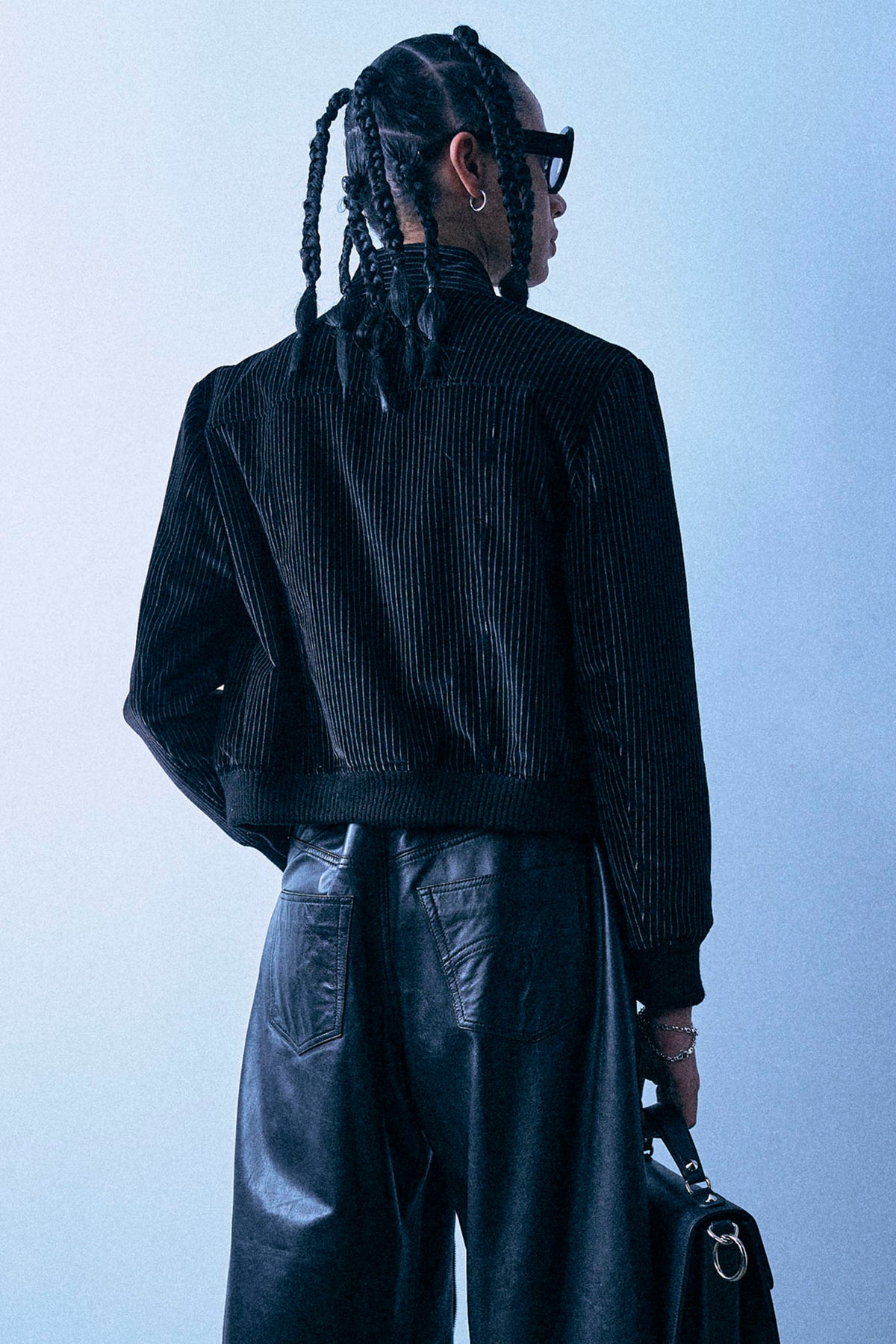 Shrunken Jacket With Stand Collar - Black And White Stripe - R13
