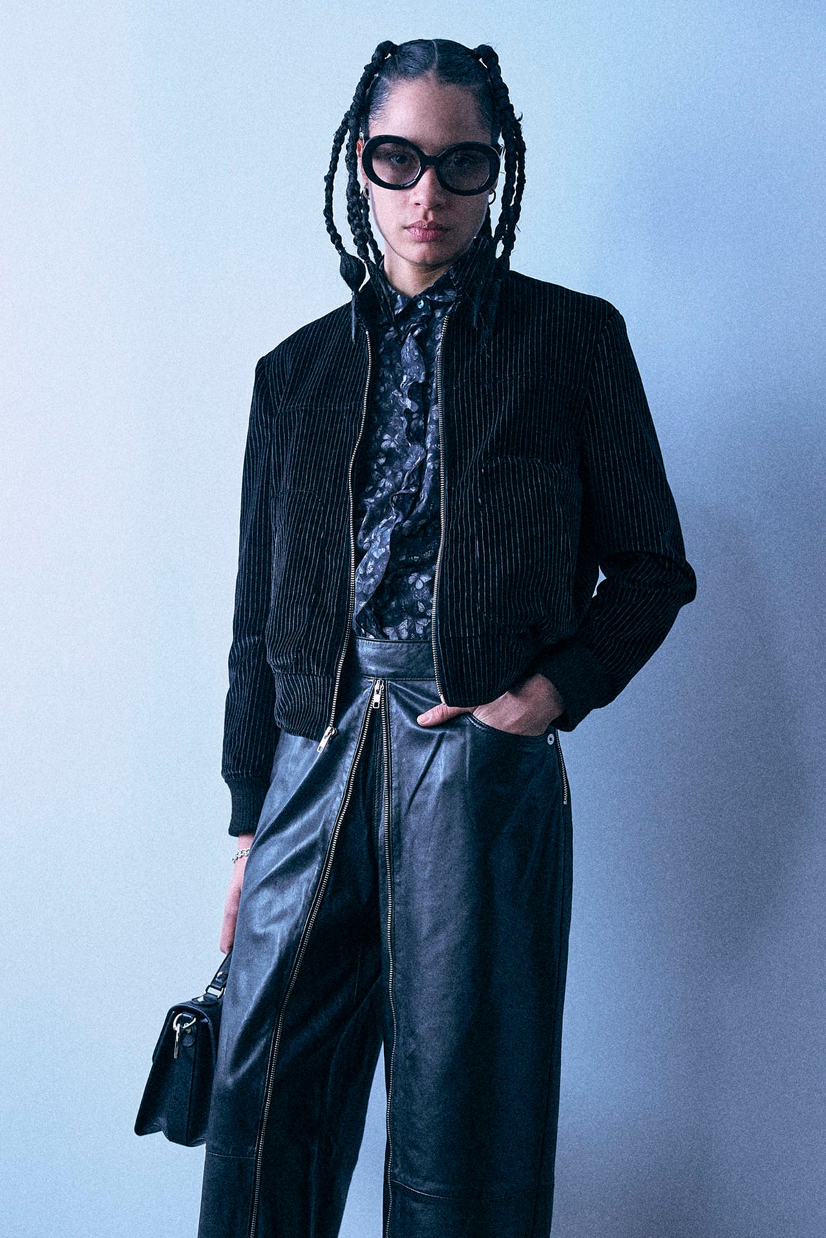 Shrunken Jacket With Stand Collar - Black And White Stripe - R13