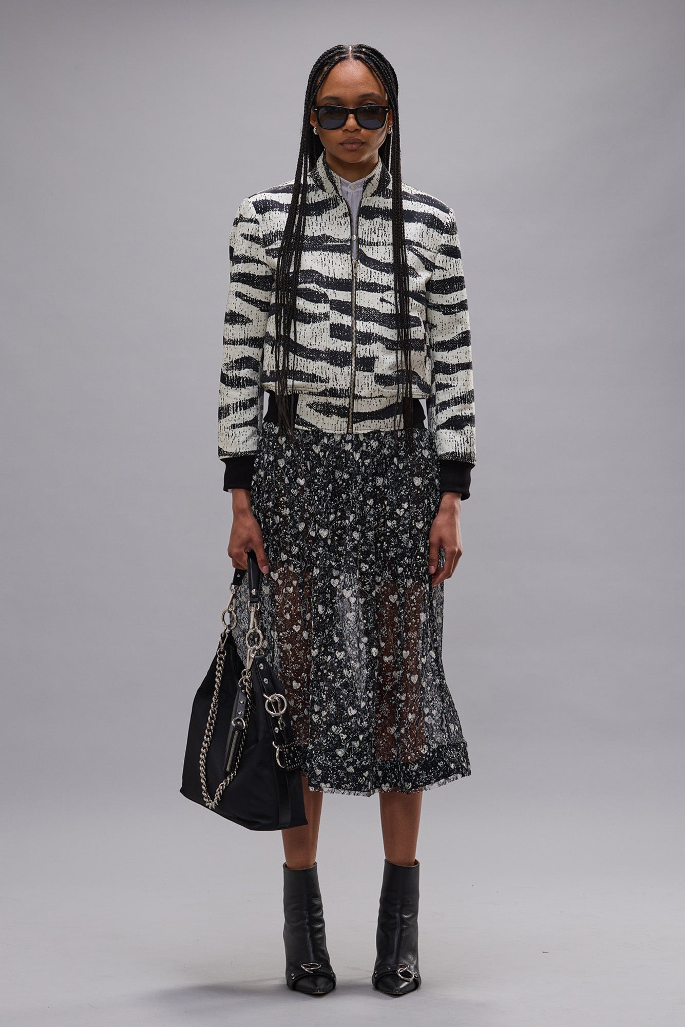 SHRUNKEN JACKET WITH STAND COLLAR - BLACK AND WHITE ZEBRA - R13