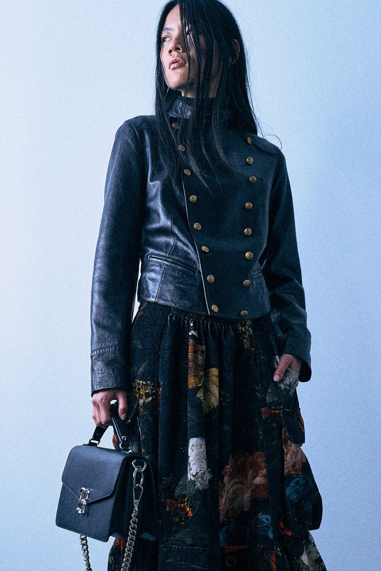 Shrunken Leather Peacoat - Black