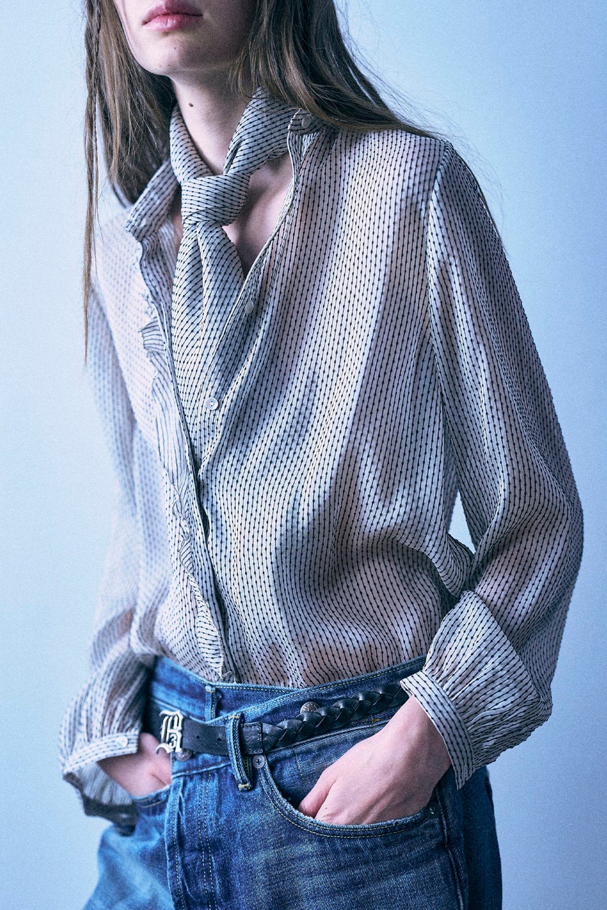 Shrunken Ruffle Shirt - Light Khaki With Black - R13
