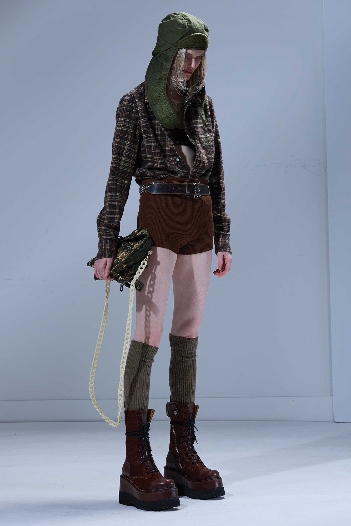 SHRUNKEN SHIRT - TEAL / NAVY / YELLOW PLAID BROWN