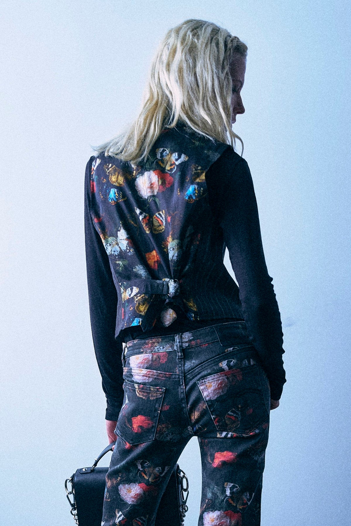 Single Breasted Shrunken Vest - Black Multi Stripe - R13