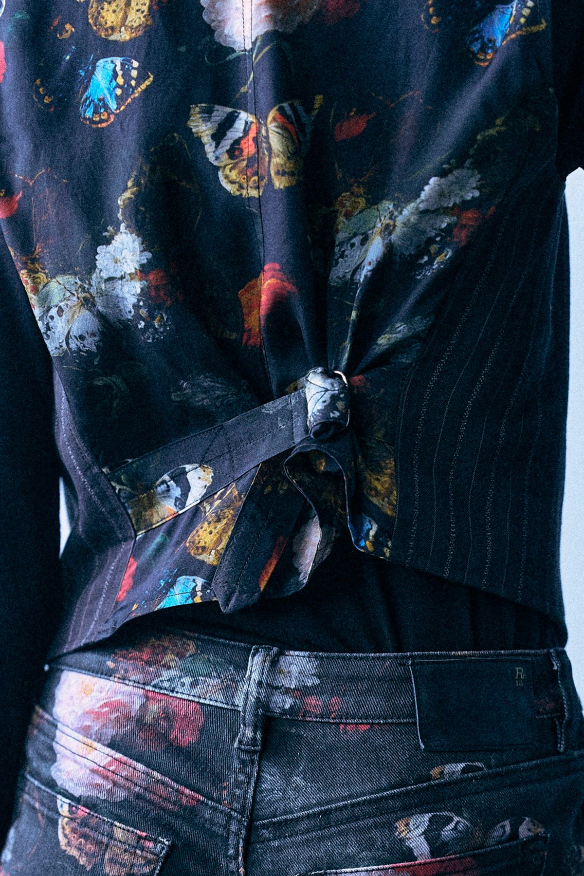 Single Breasted Shrunken Vest - Black Multi Stripe - R13