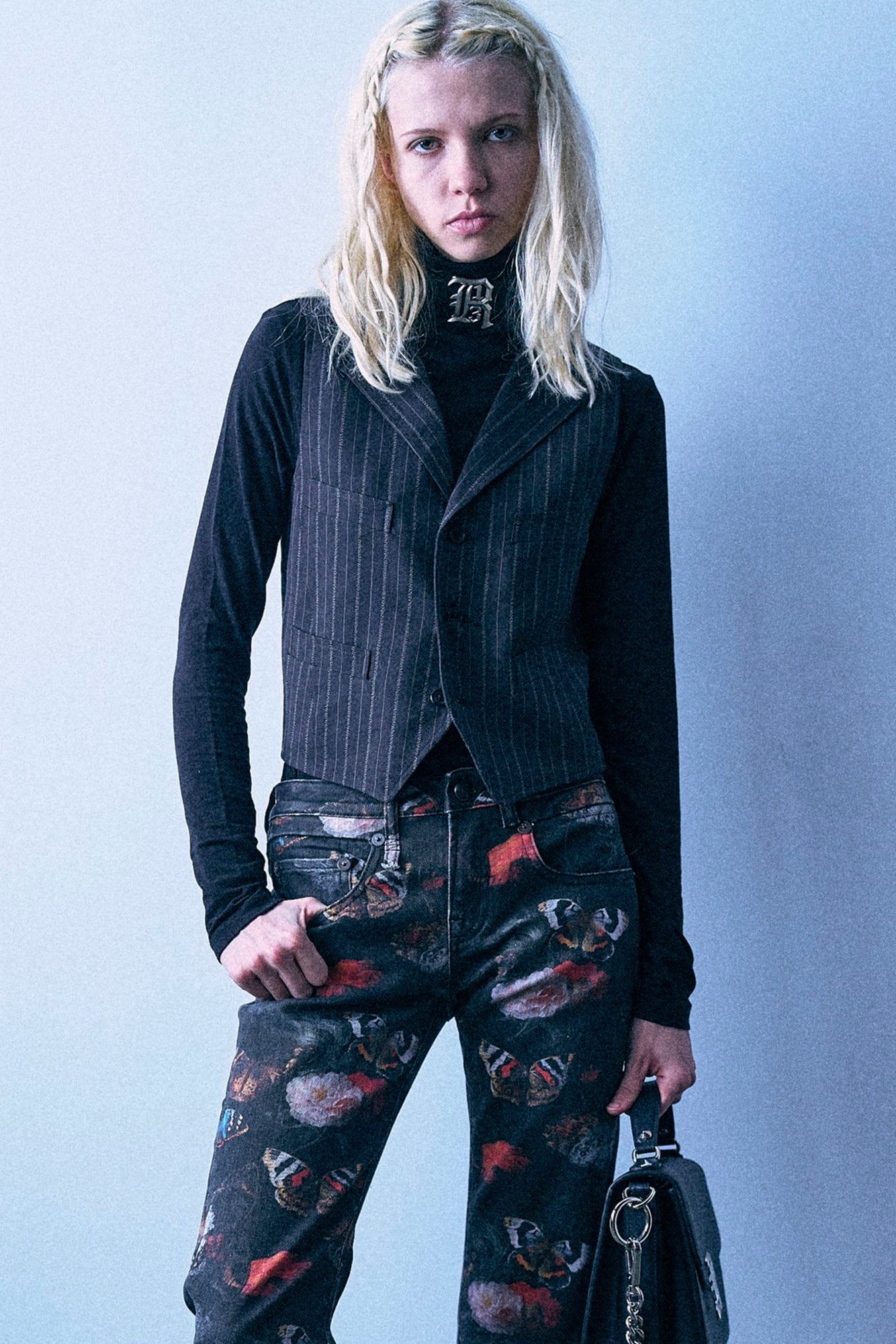 Single Breasted Shrunken Vest - Black Multi Stripe