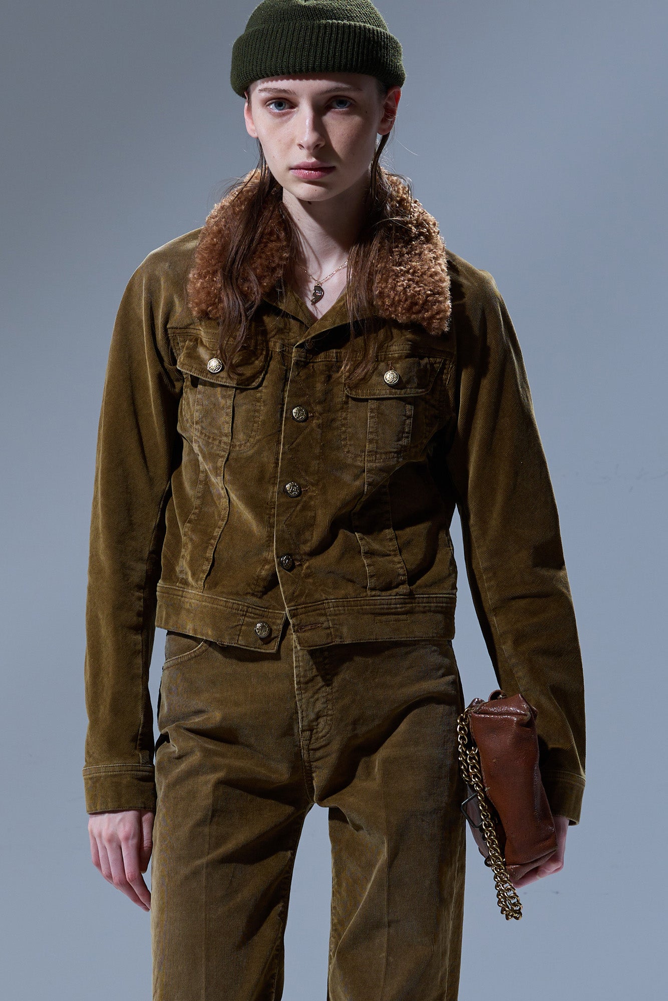 SKINNY TRUCKER JACKET - GOLDEN BROWN STRETCH CORD