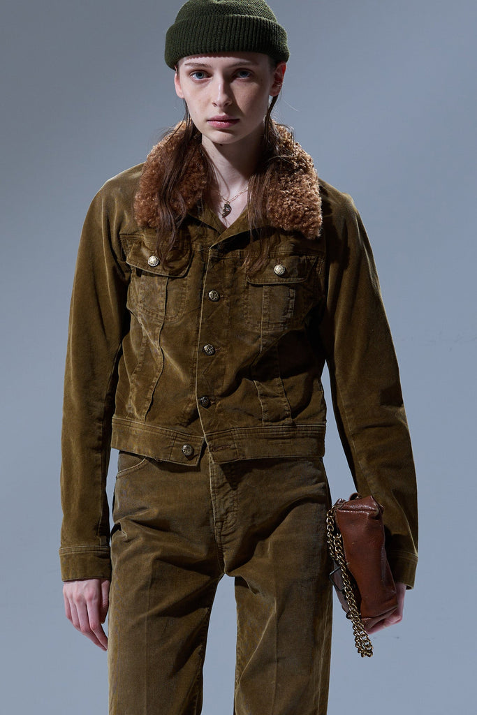 SKINNY TRUCKER JACKET - GOLDEN BROWN STRETCH CORD