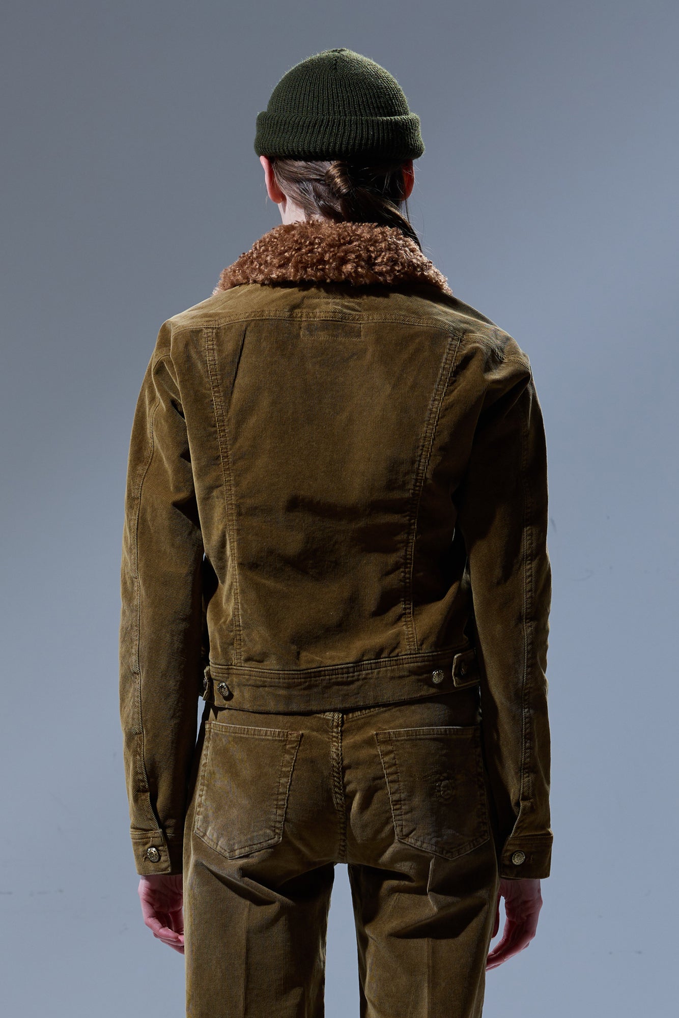 SKINNY TRUCKER JACKET - GOLDEN BROWN STRETCH CORD - R13