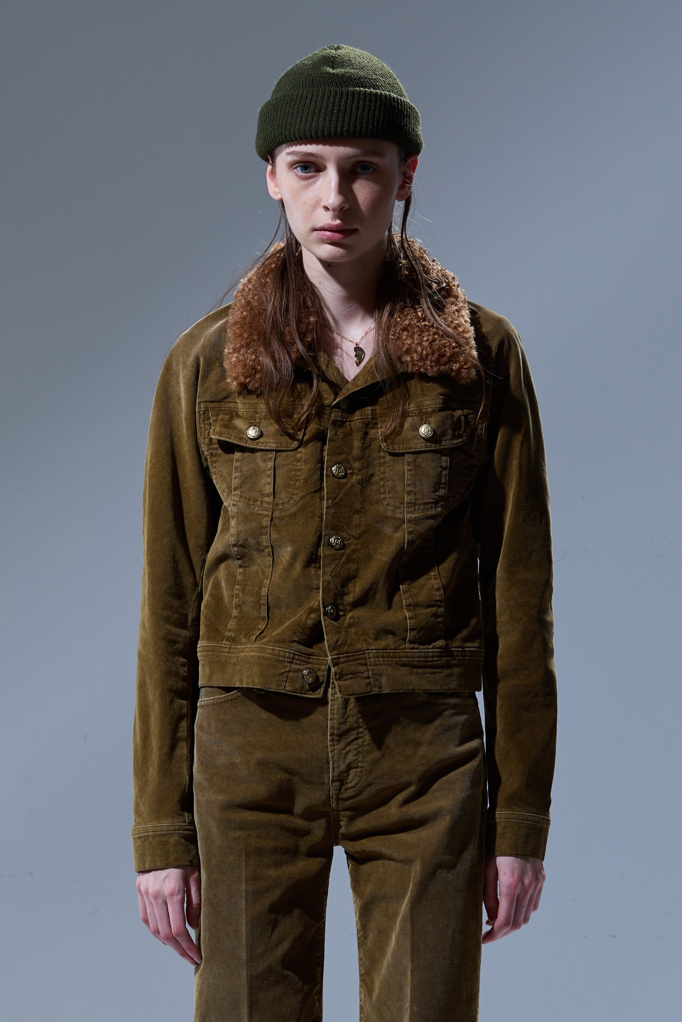 SKINNY TRUCKER JACKET - GOLDEN BROWN STRETCH CORD - R13