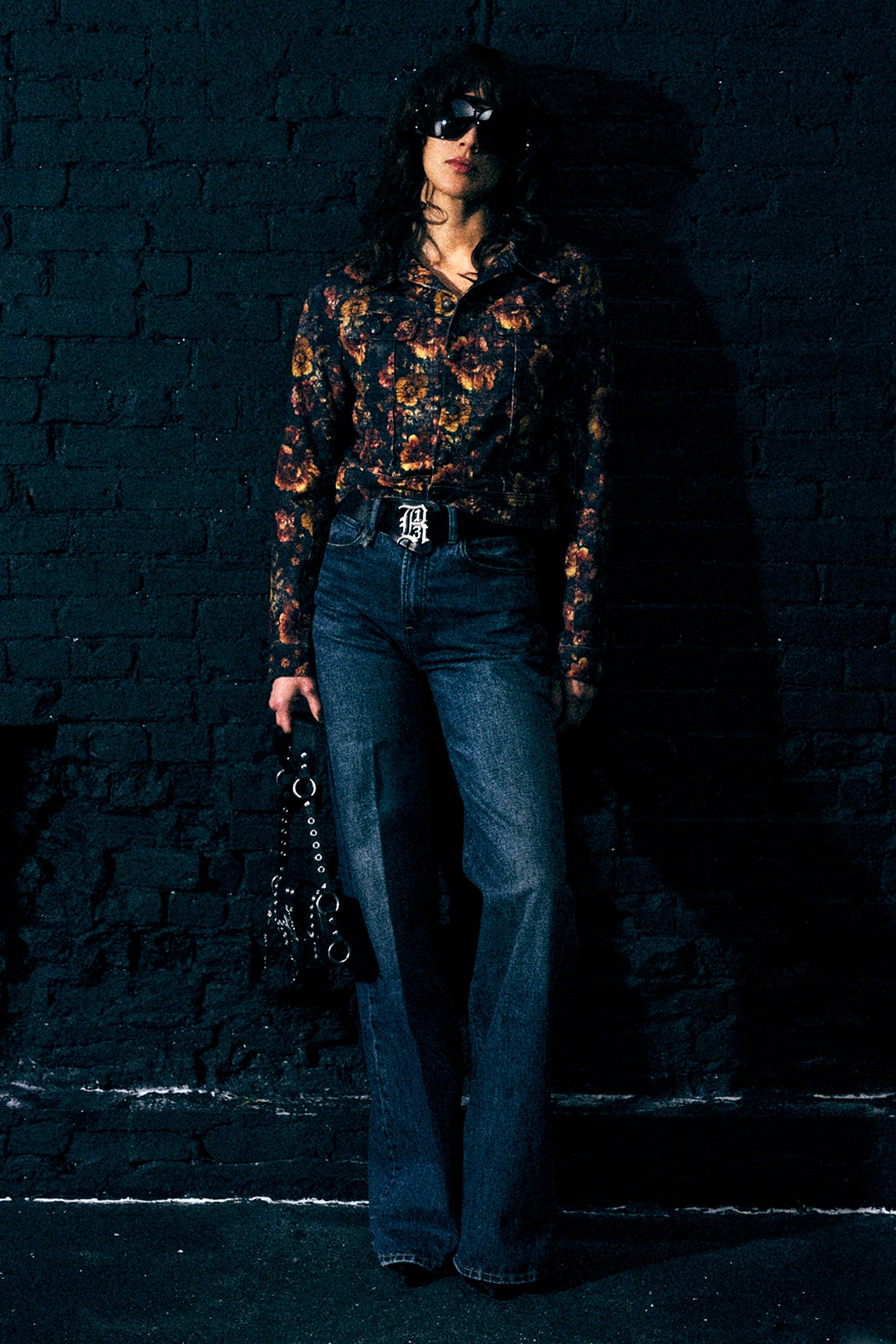 SKINNY TRUCKER JACKET - NAVY BLUE FLORAL VELVETEEN - R13