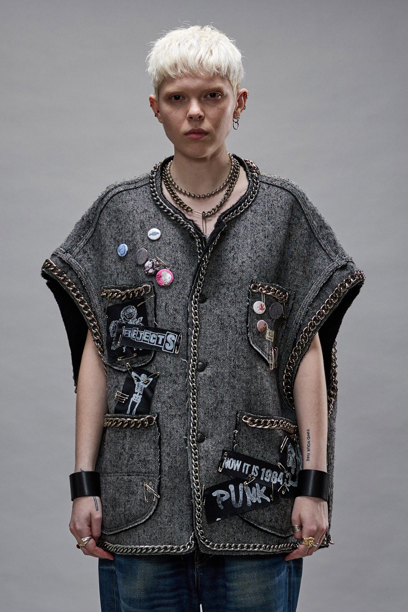 Sleeveless Chore Jacket - Grey Herringbone - R13