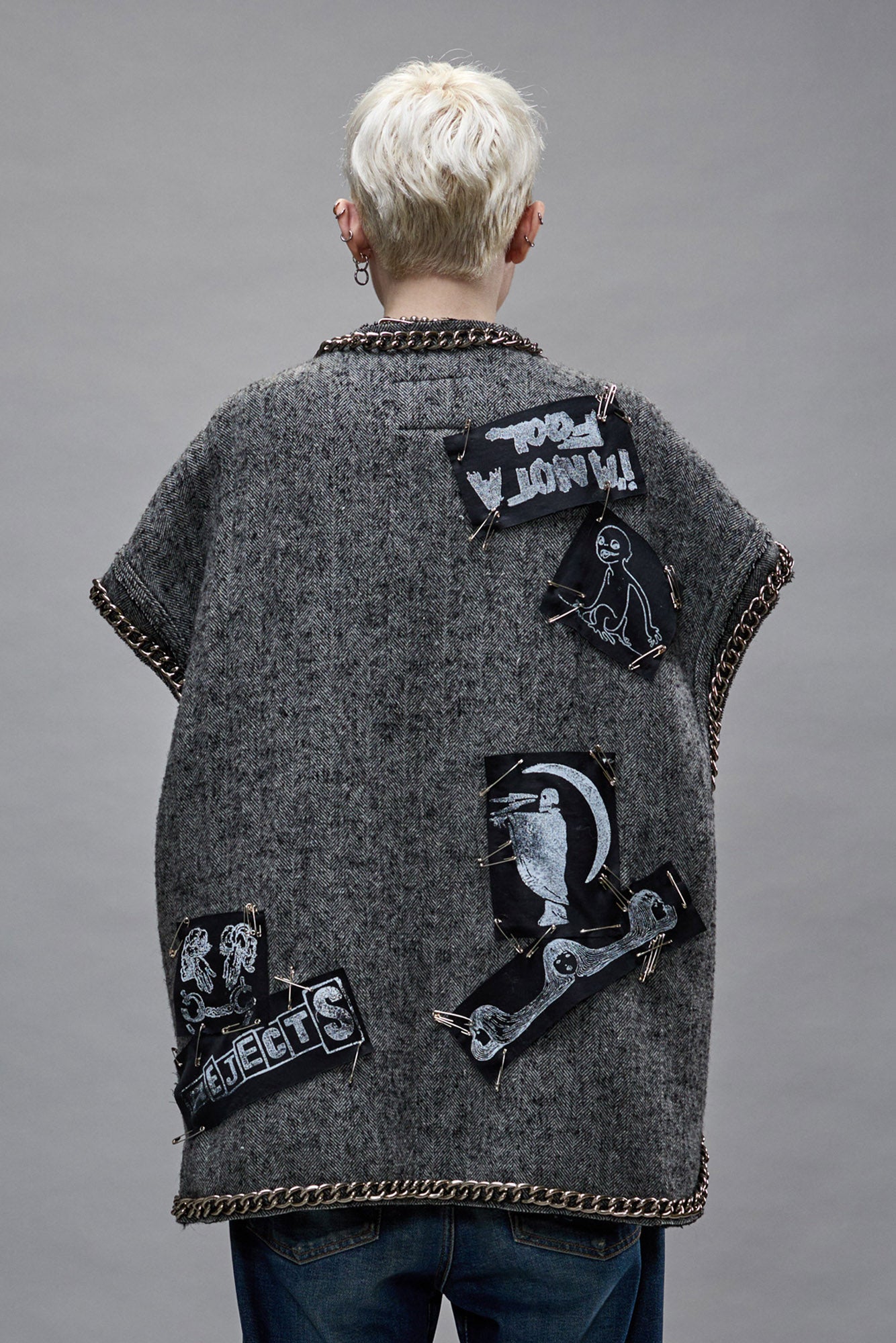 Sleeveless Chore Jacket - Grey Herringbone - R13