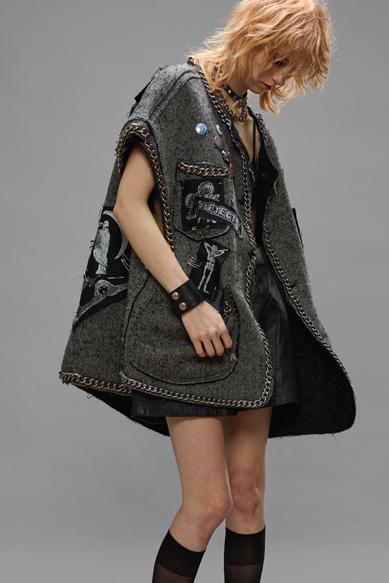 Sleeveless Chore Jacket - Grey Herringbone