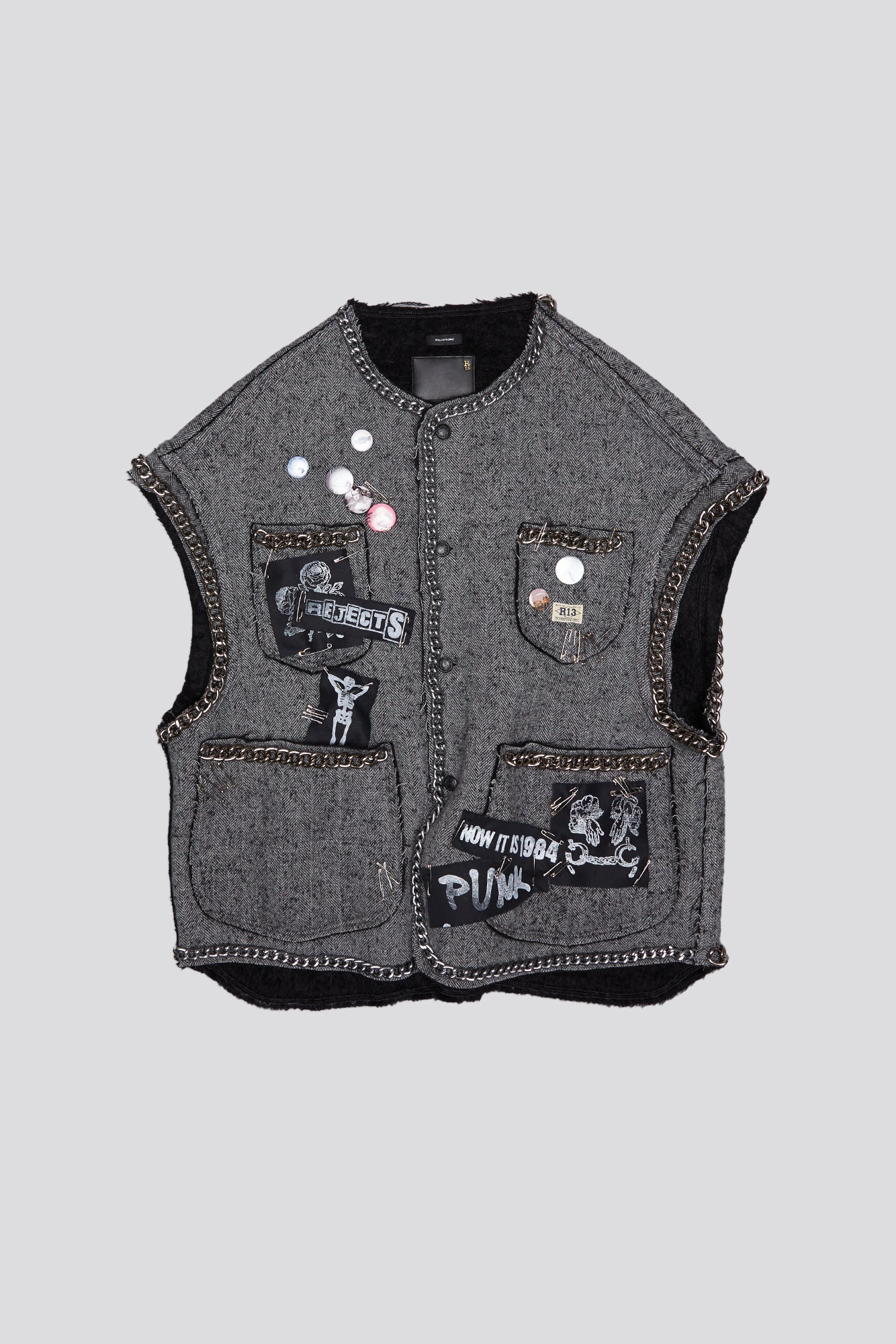 Sleeveless Chore Jacket - Grey Herringbone - R13
