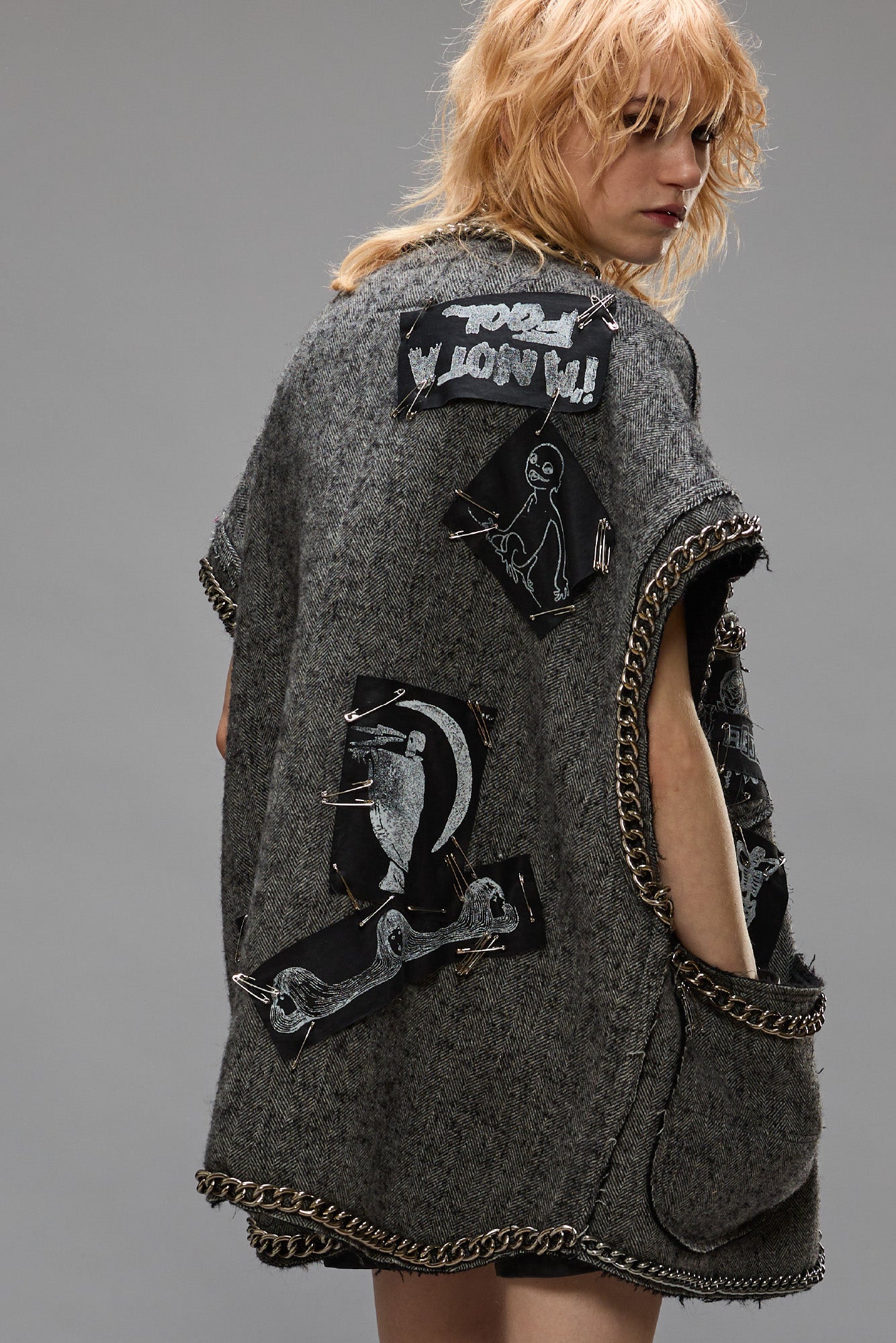 Sleeveless Chore Jacket - Grey Herringbone - R13