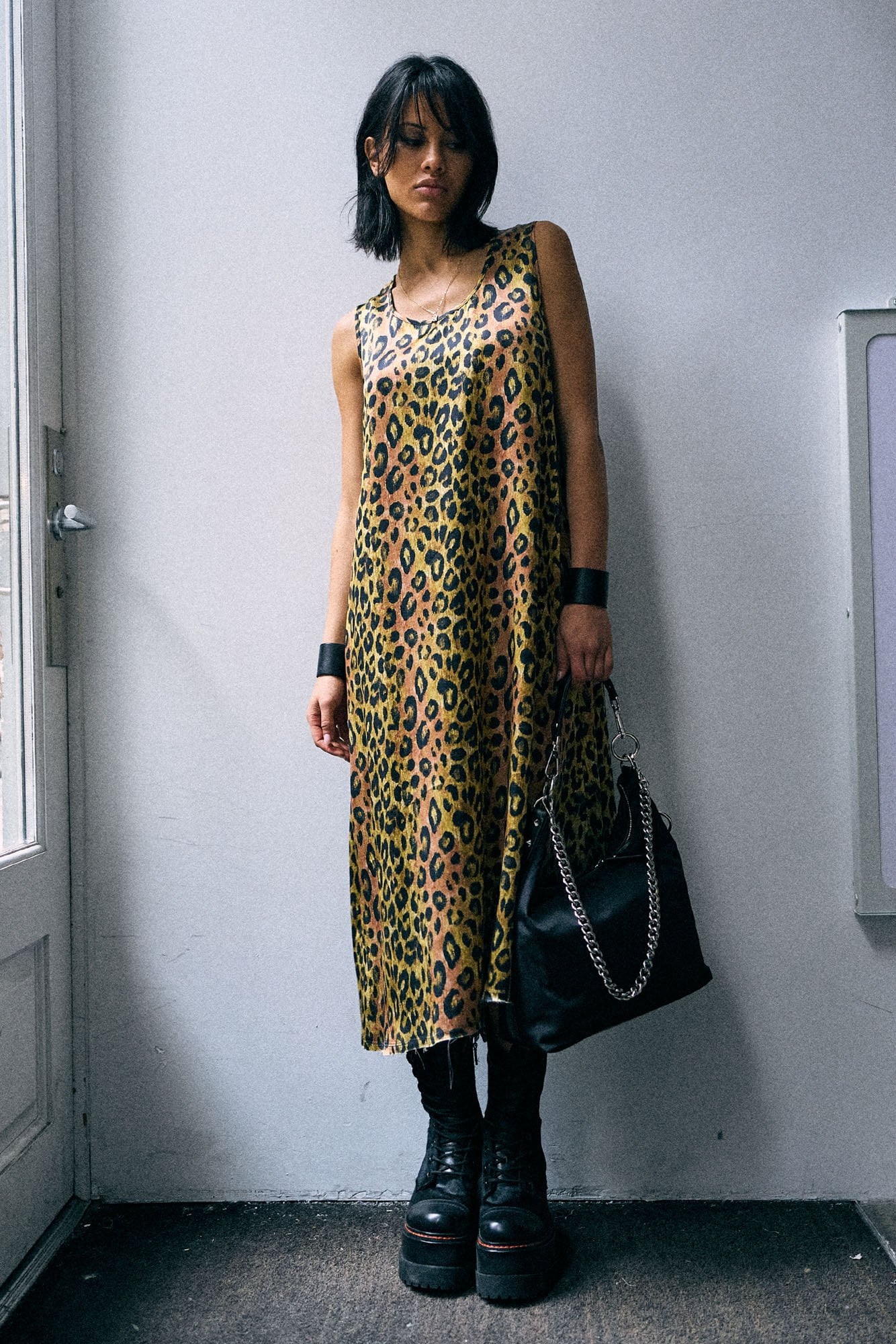 Sleeveless Midi - Light Brown Pink Leopard