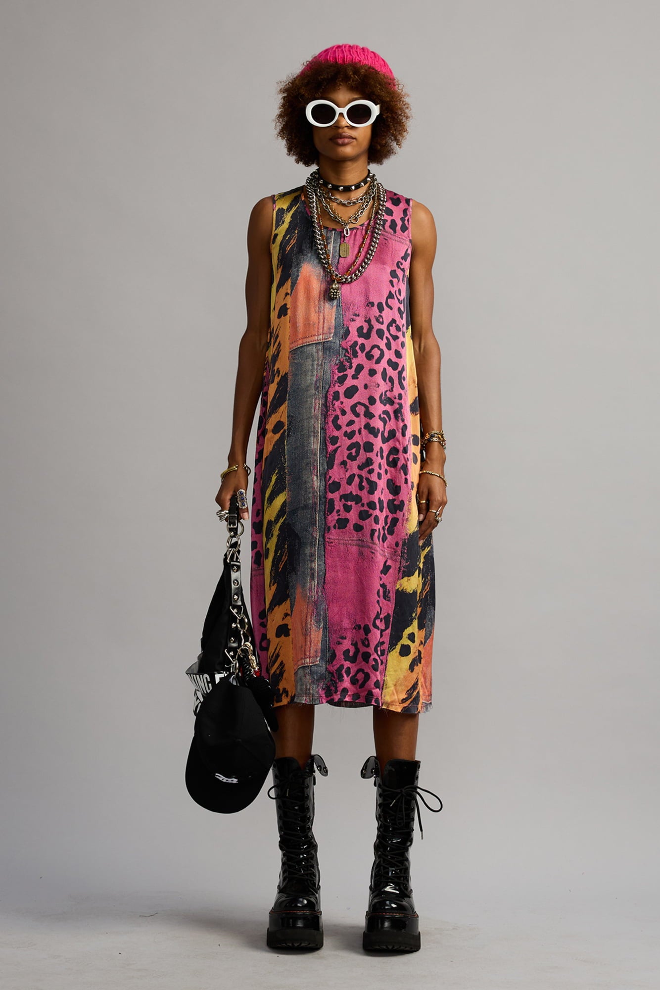 SLEEVELESS MIDI - PINK AND ORANGE MULTICOLOR