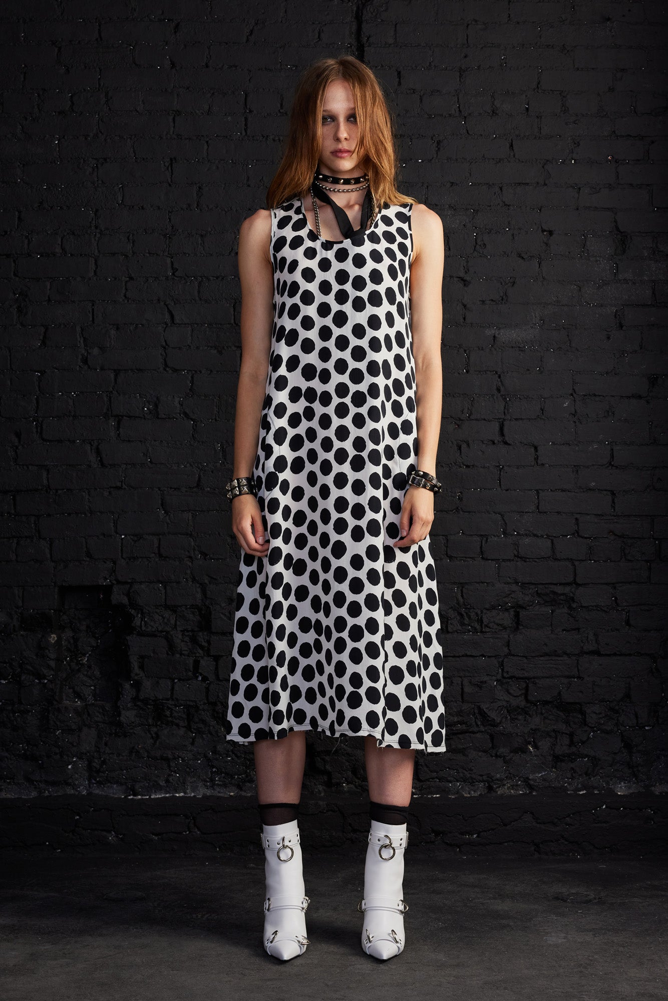 SLEEVELESS MIDI - WHITE WITH POLKA DOT - R13