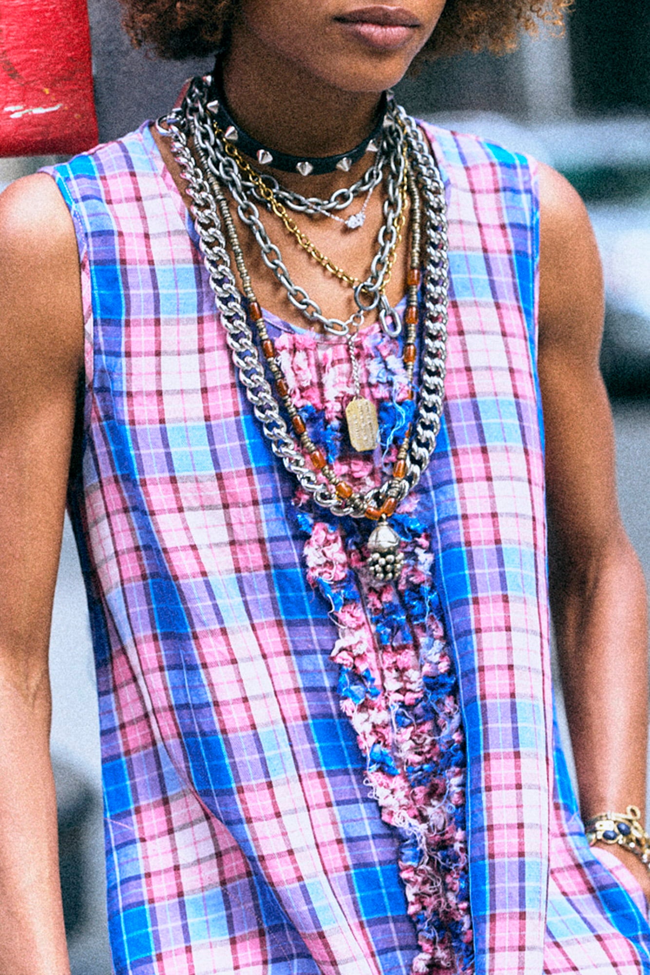 Sleeveless Midi With Ruffles - Blue Pink Plaid - R13
