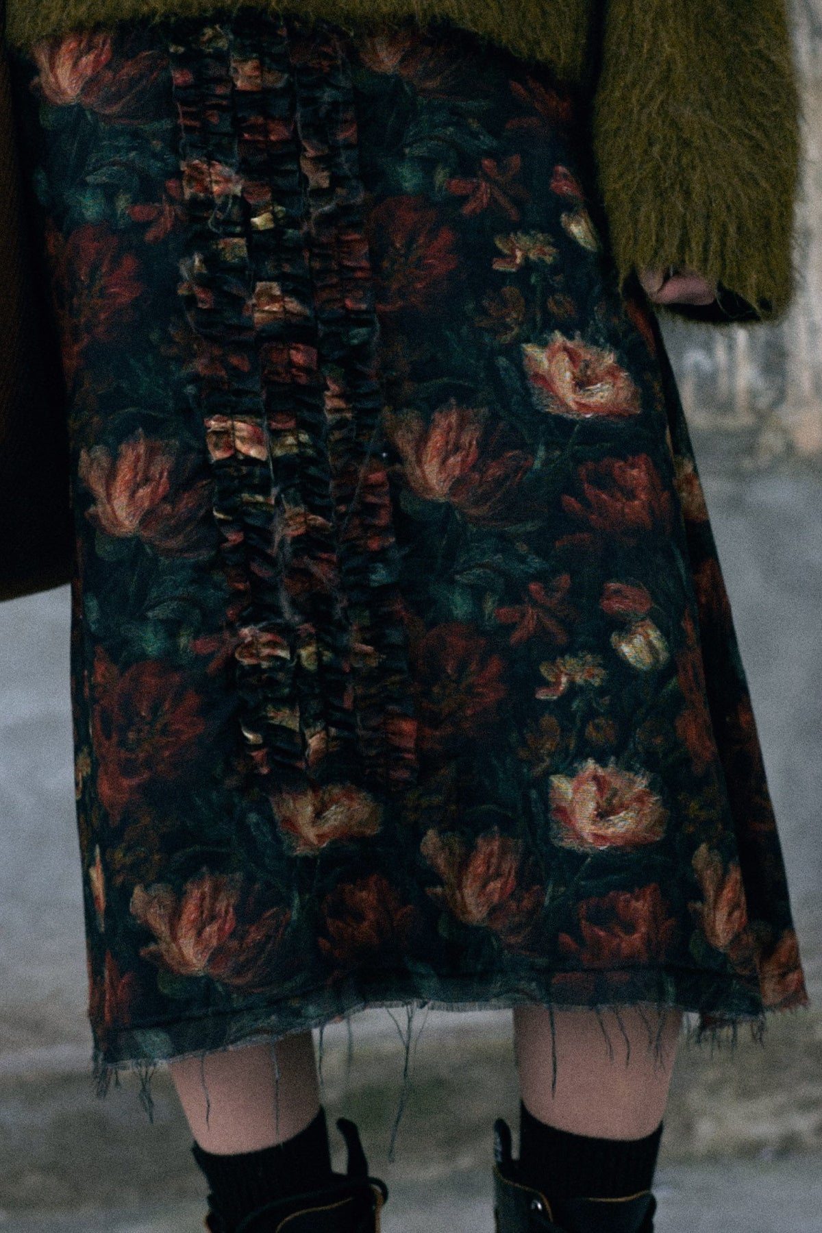 Sleeveless Midi With Ruffles - Red Black Large Floral - R13