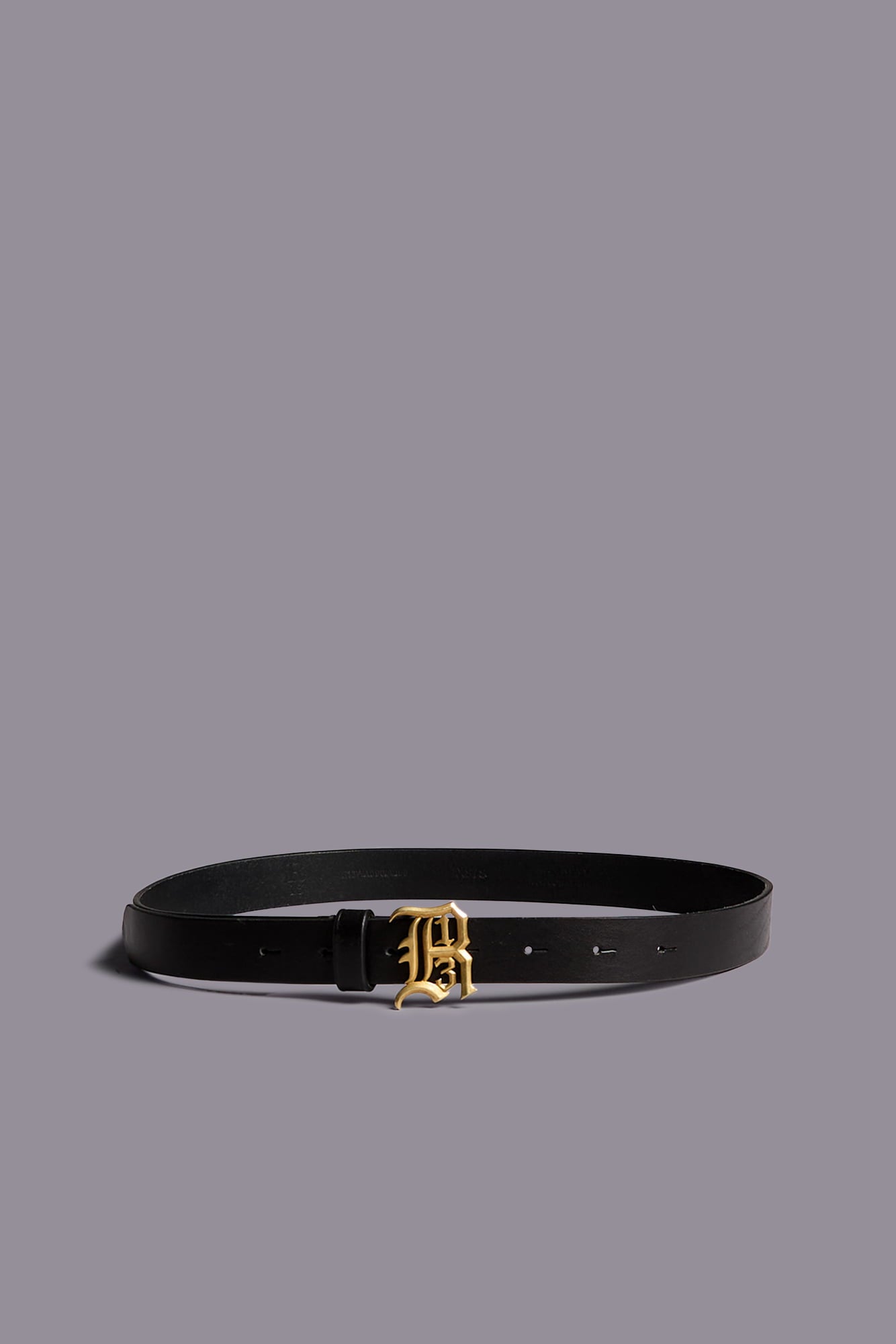 Slim R13 Logo Belt - Black Leather With Brass Buckle - R13
