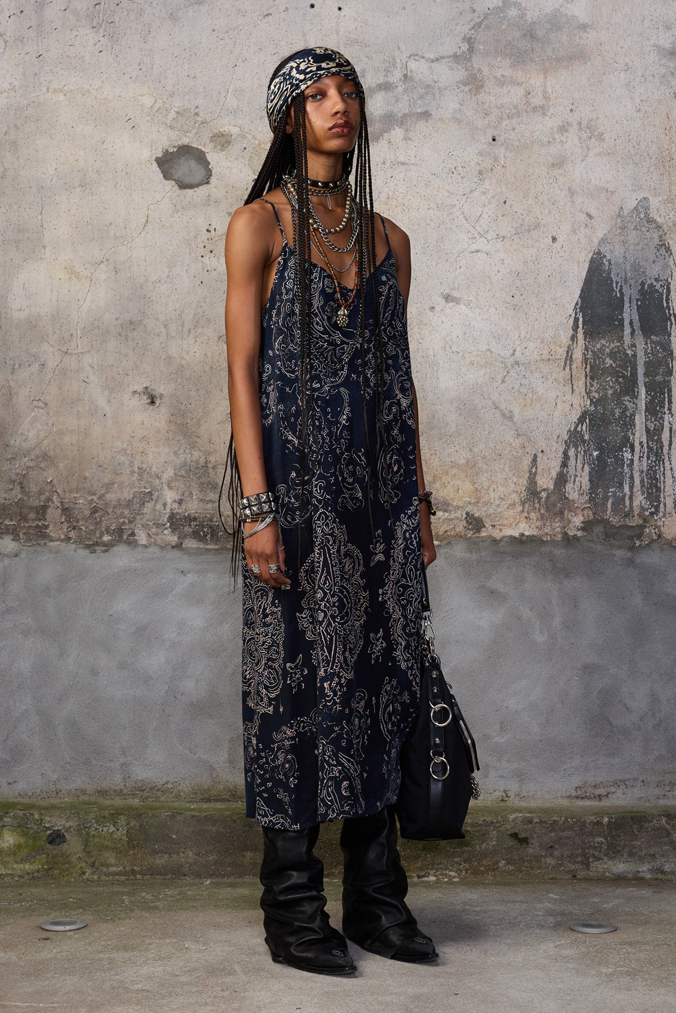 SLIP DRESS - BLUE MEDALLION PRINT