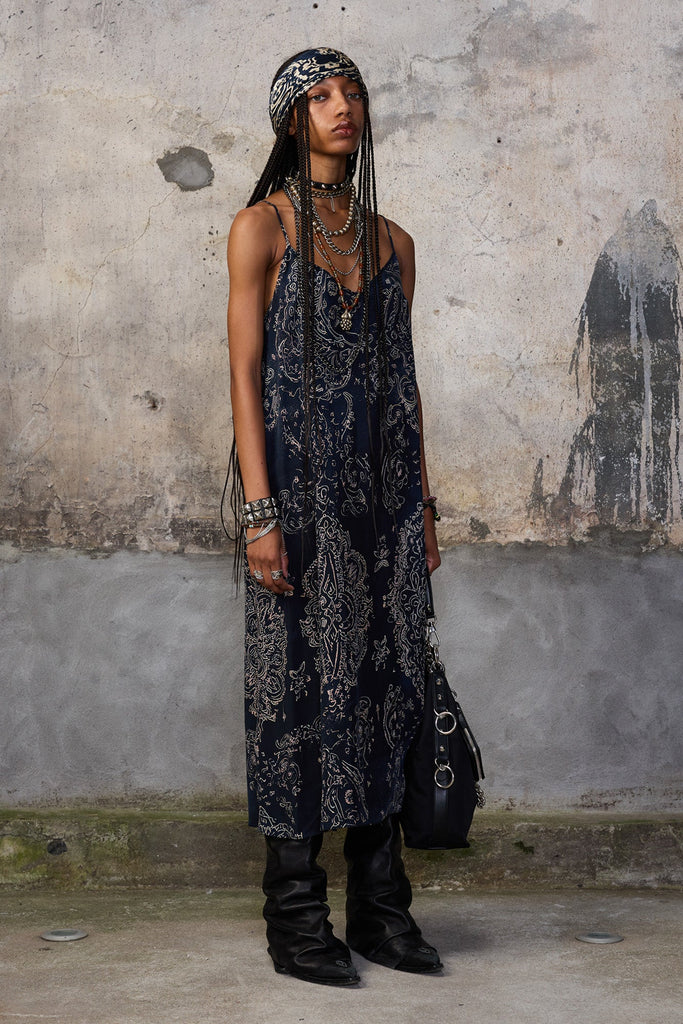 Slip Dress - Blue Medallion Print