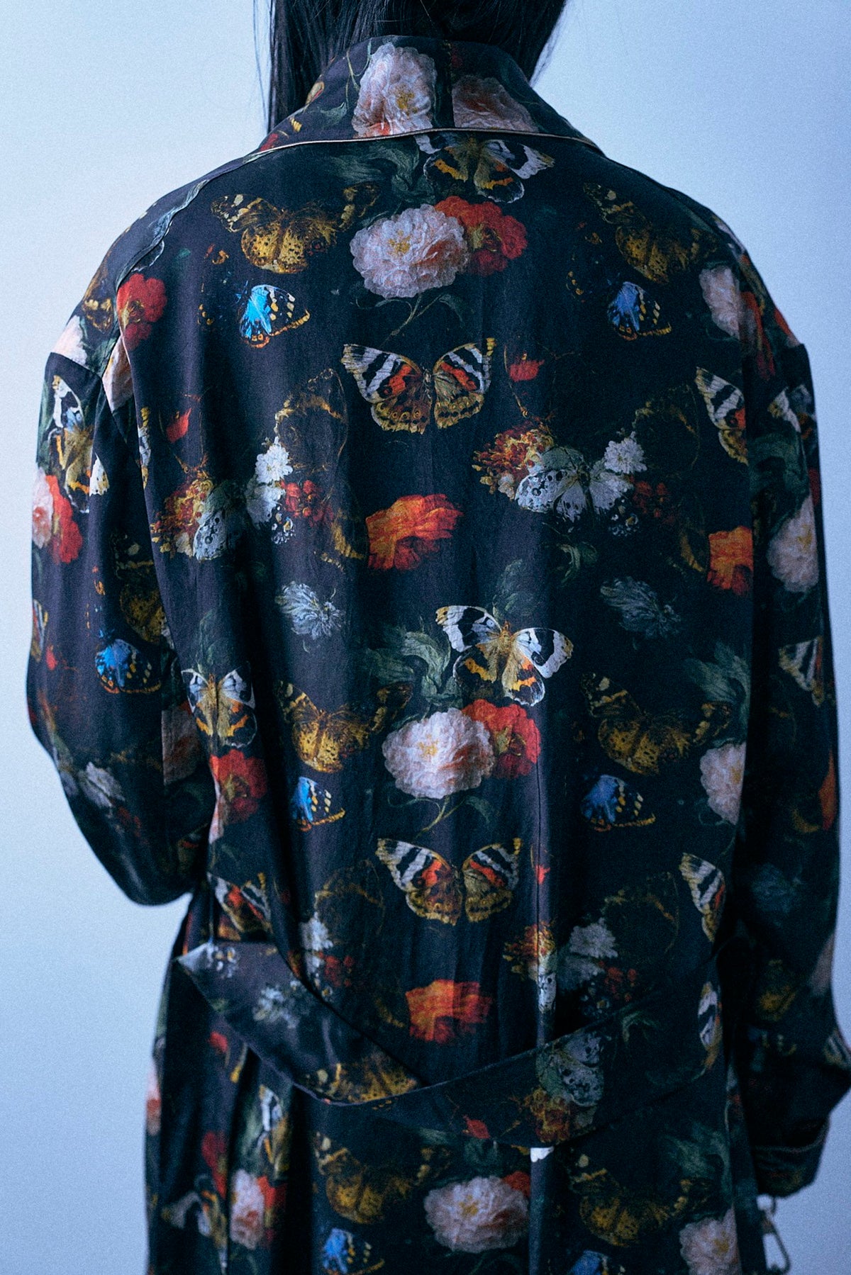 Smoking Robe - Black And Red Multicolor Floral Butterfly - R13