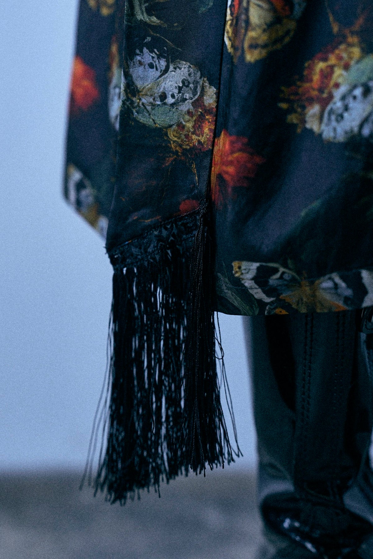 Smoking Robe - Black And Red Multicolor Floral Butterfly - R13