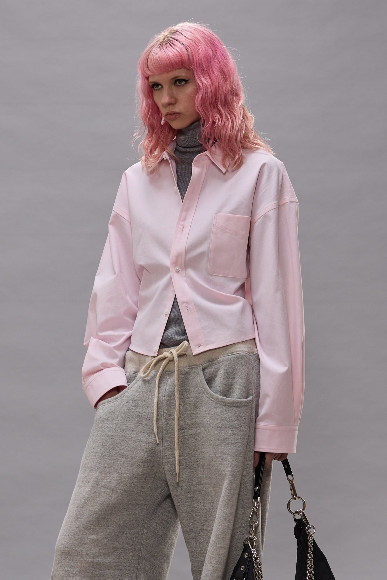 Split Hem Boyfriend Shirt - Light Pink