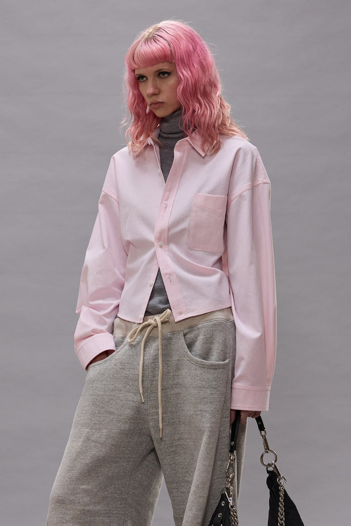 Split Hem Boyfriend Shirt - Light Pink
