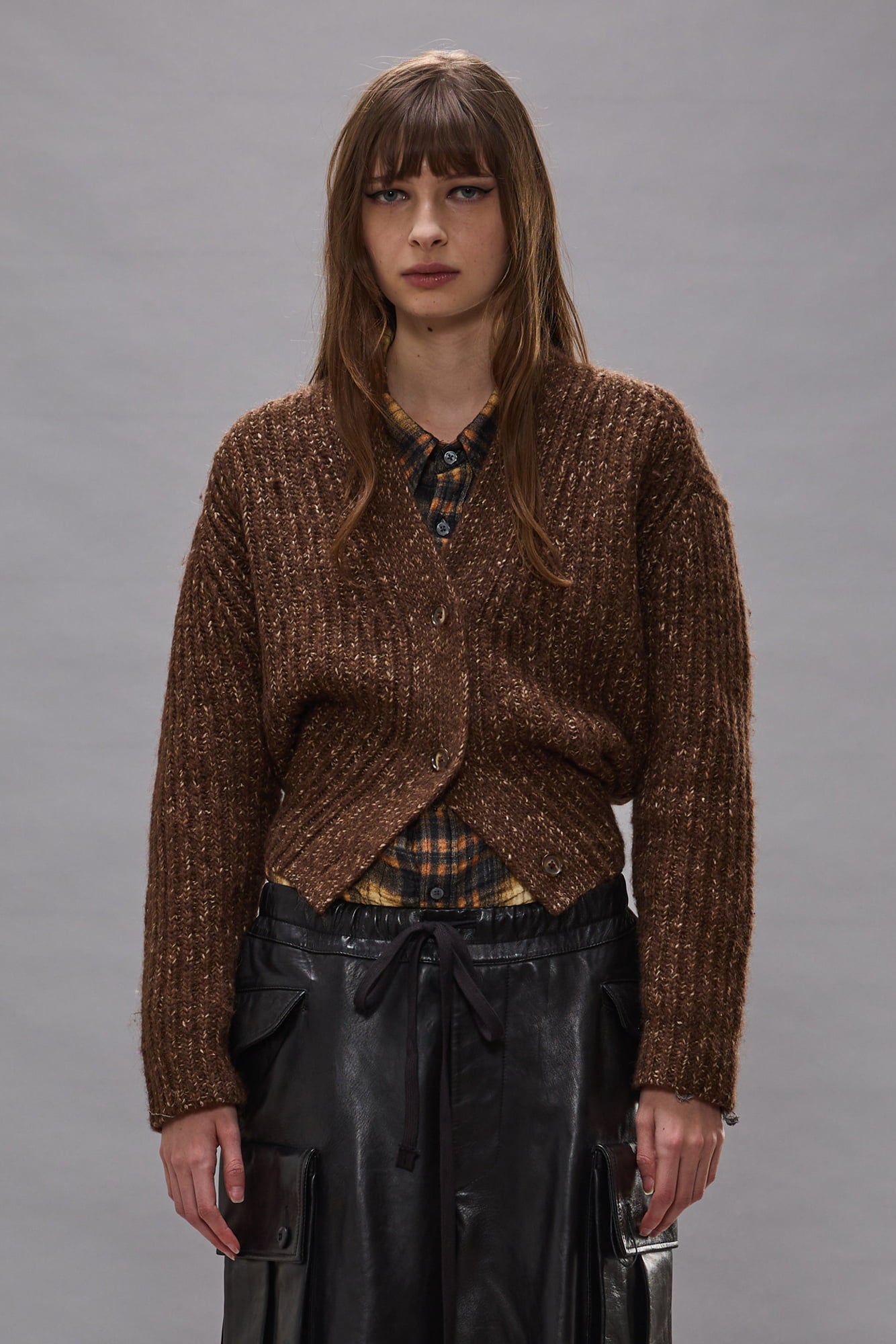 Split Hem Ribbed Cardigan - Heather Brown - R13
