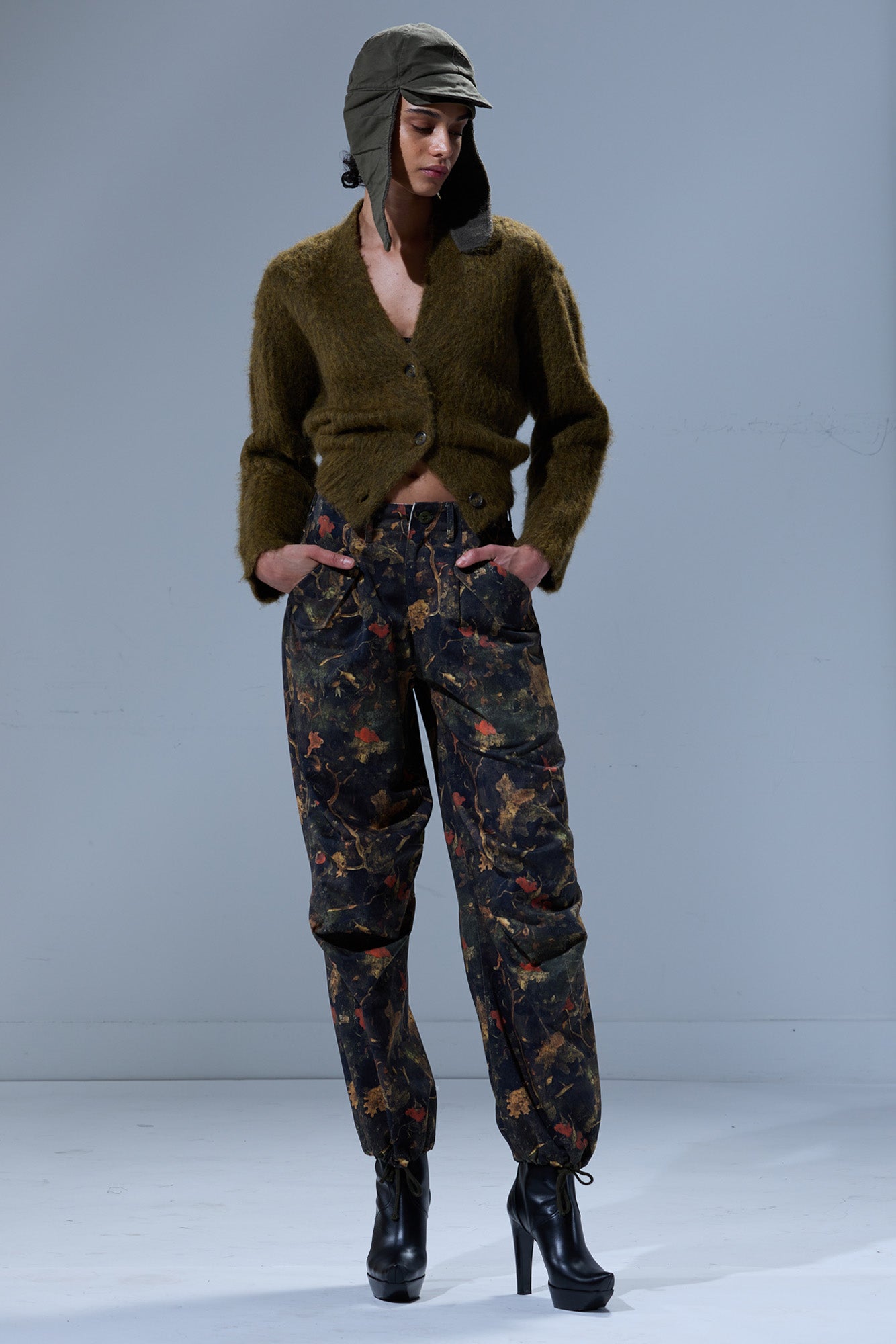 SPLIT HEM RIBBED CARDIGAN - HEATHER OLIVE GREEN - R13