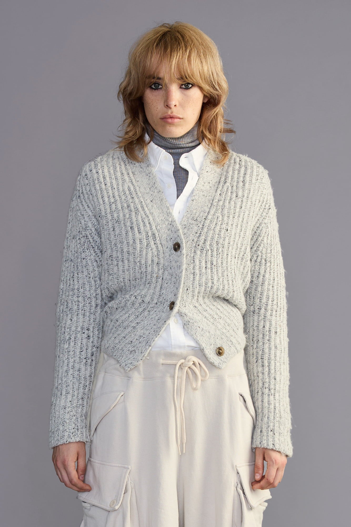 Split Hem Ribbed Cardigan - Light Heather Grey - R13