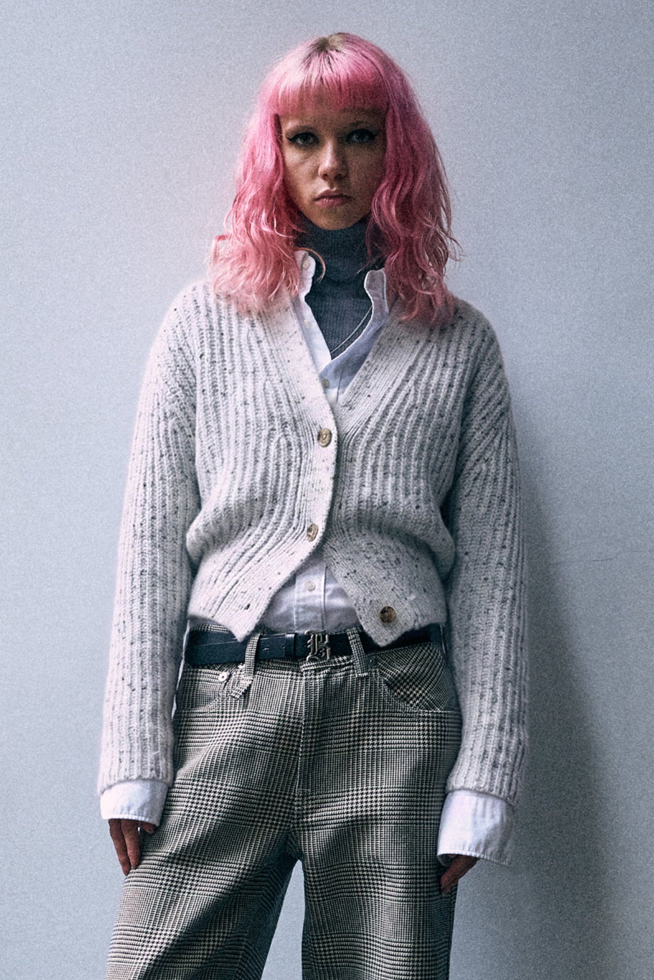 Split Hem Ribbed Cardigan - Light Heather Grey - R13