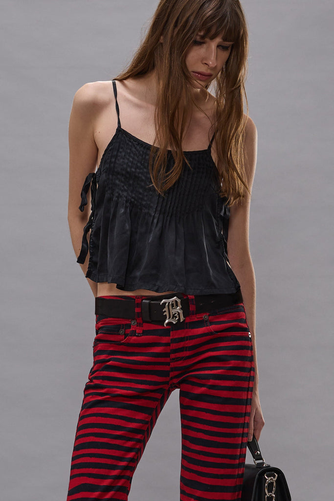 SQUARE NECK CAMI WITH TIES - BLACK