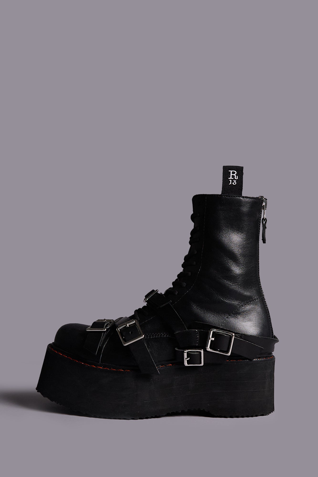 STRAPPED DOUBLE STACK BOOT - BLACK - R13