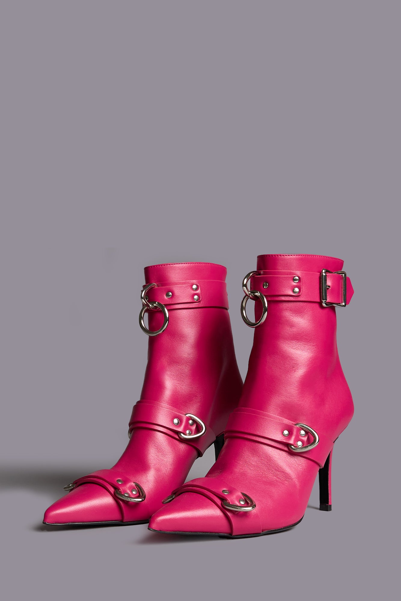 STRAPPED SKINNY ANKLE HEELED BOOT - BRIGHT PINK - R13